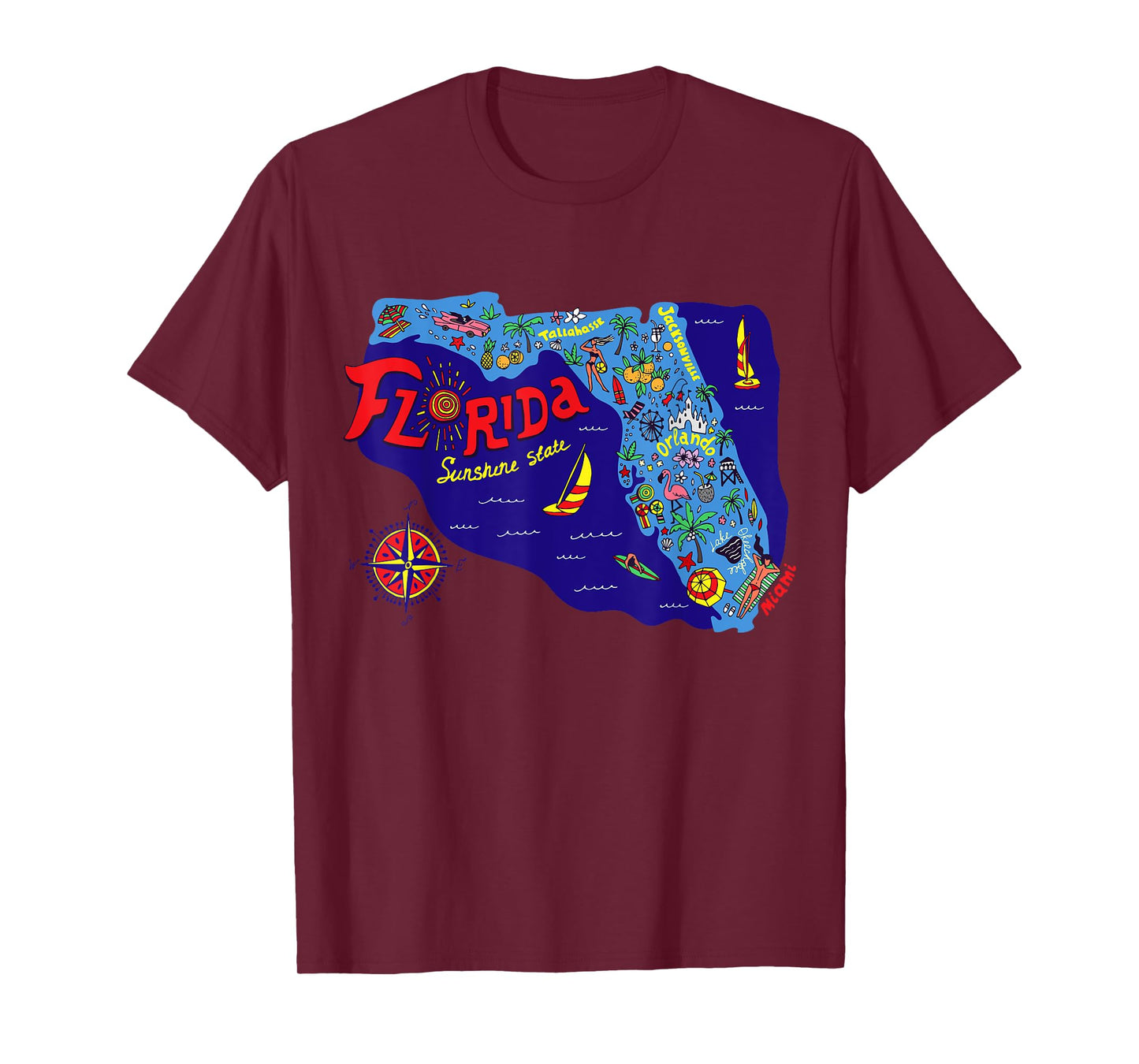 I Love Florida T Shirt, Cute Colorful Florida Graphic Map T-Shirt