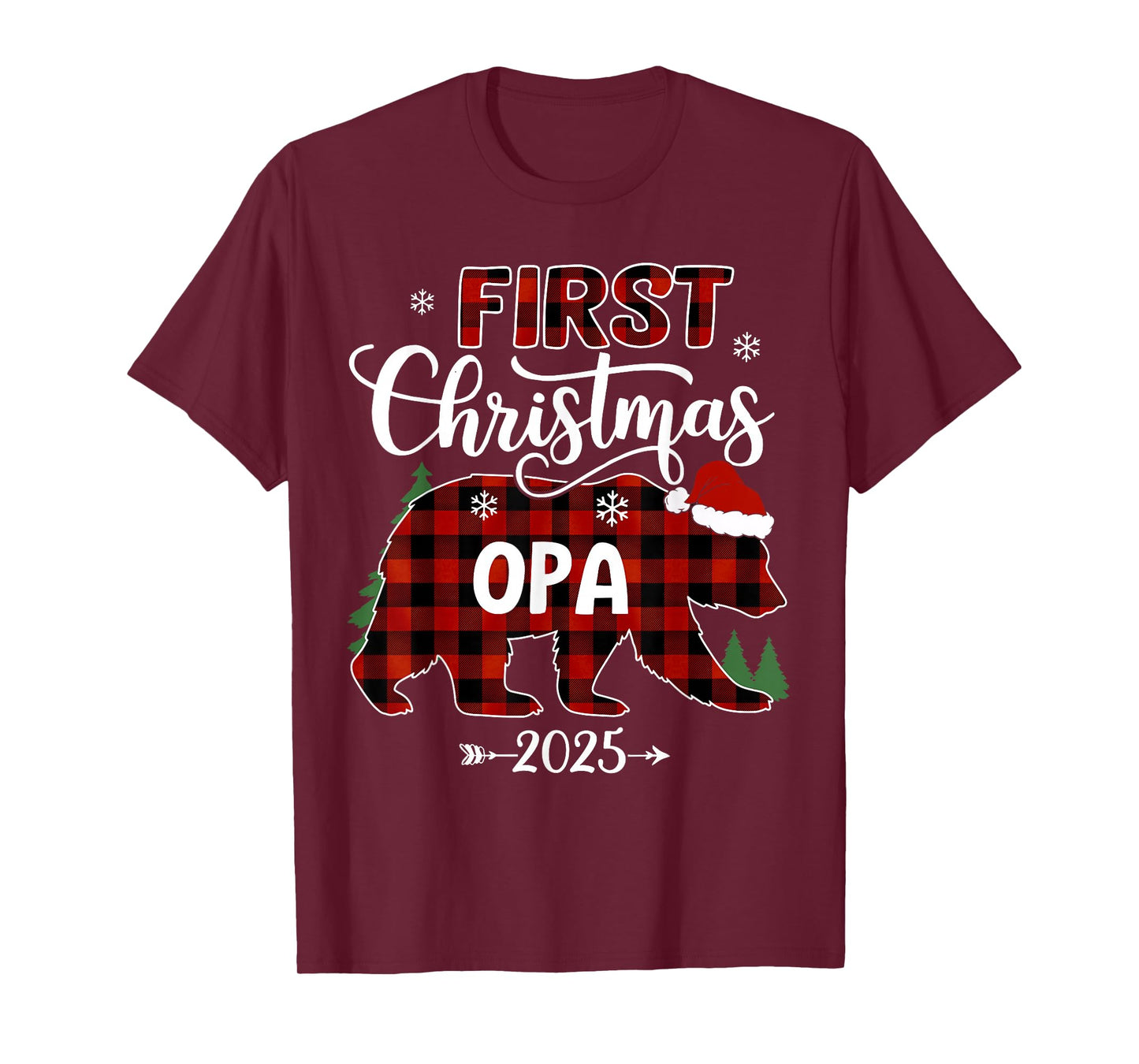 Pregnancy First Christmas Opa Red Plaid Bear Santa 2025 T-Shirt