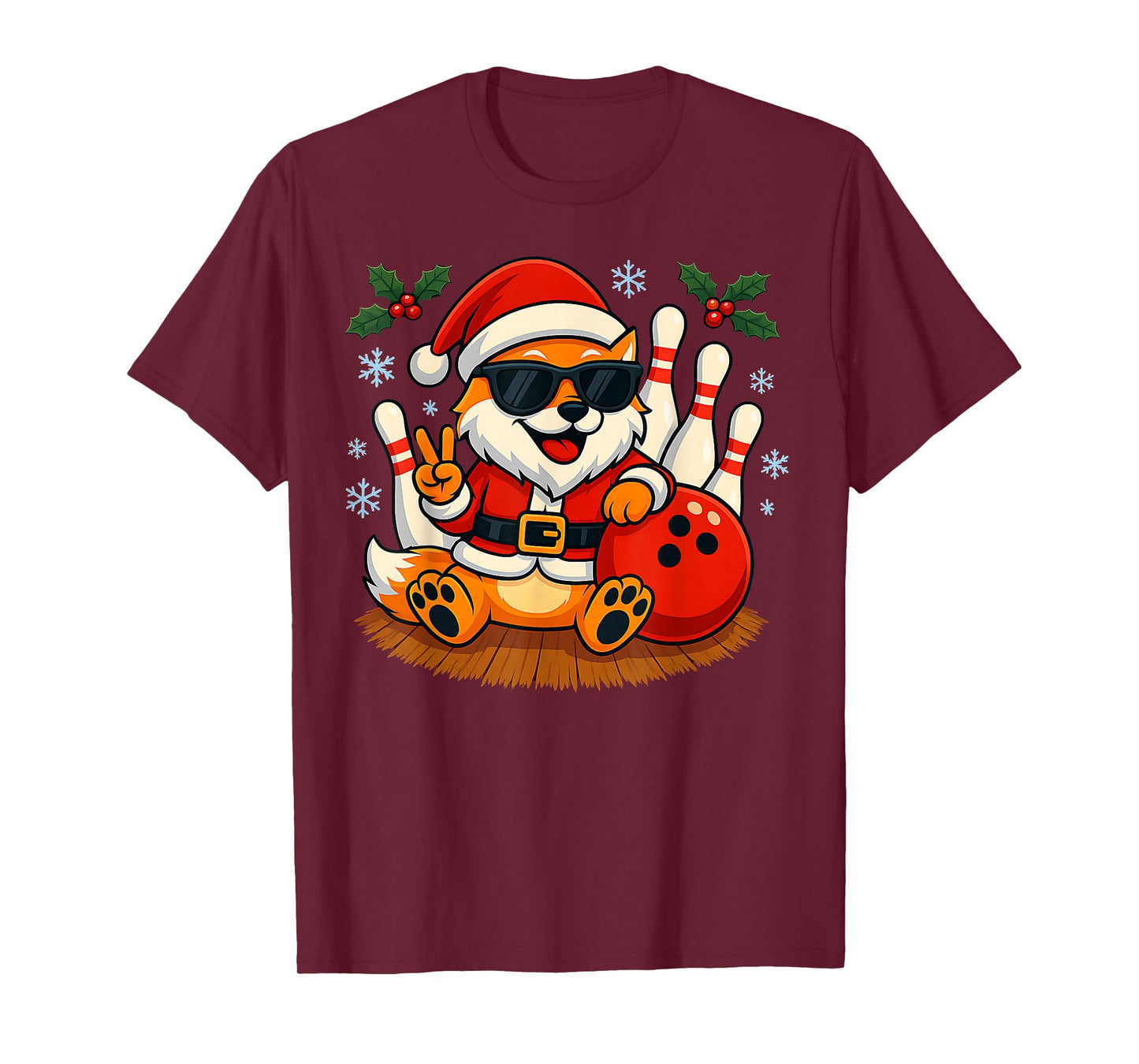 Santa Foxe Bowling Christmas Funny Holiday Vibes Men Women T-Shirt