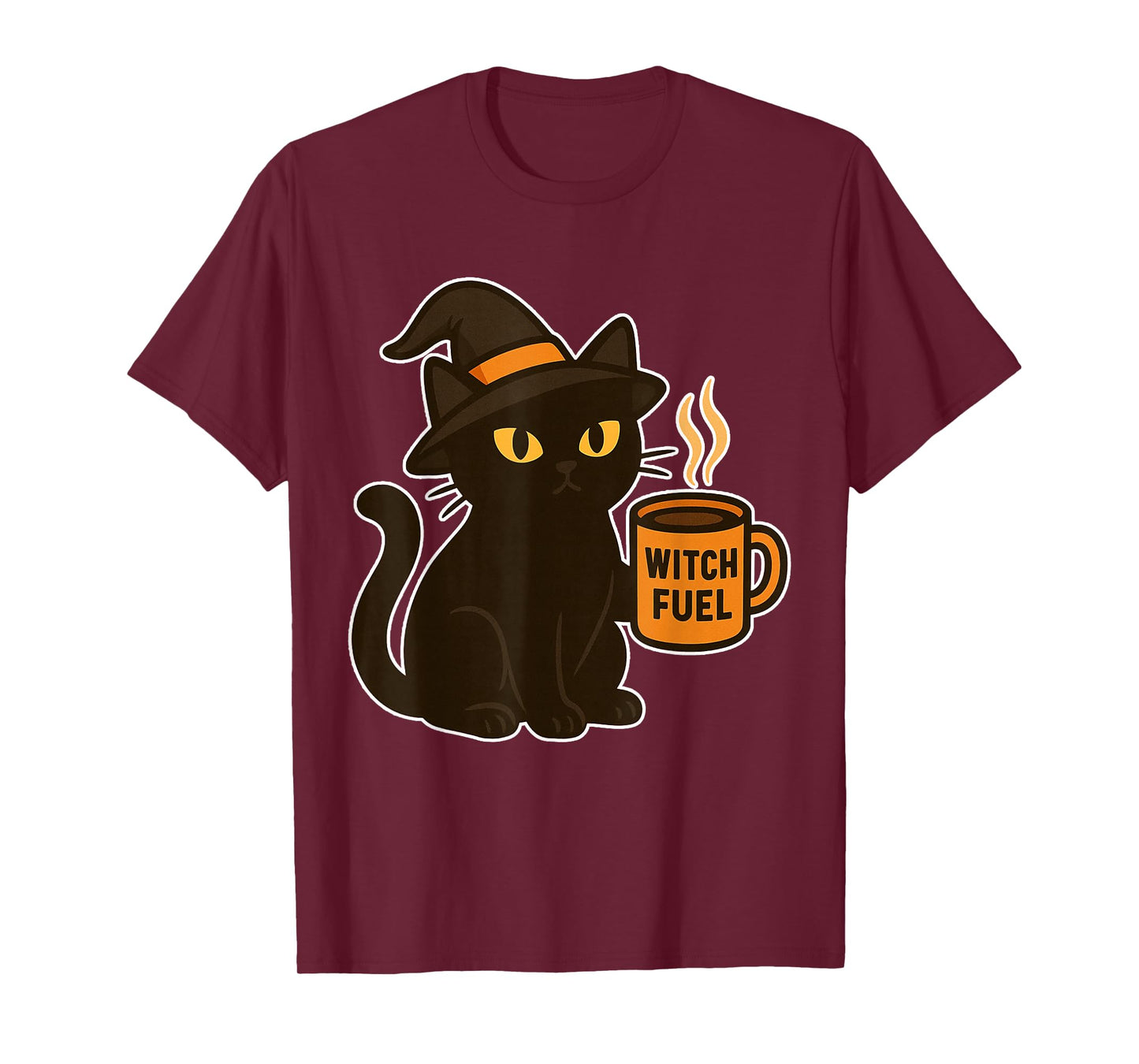 Witch Fuel Black Halloween Cat Drinking Pumpkin Spice Coffee T-Shirt