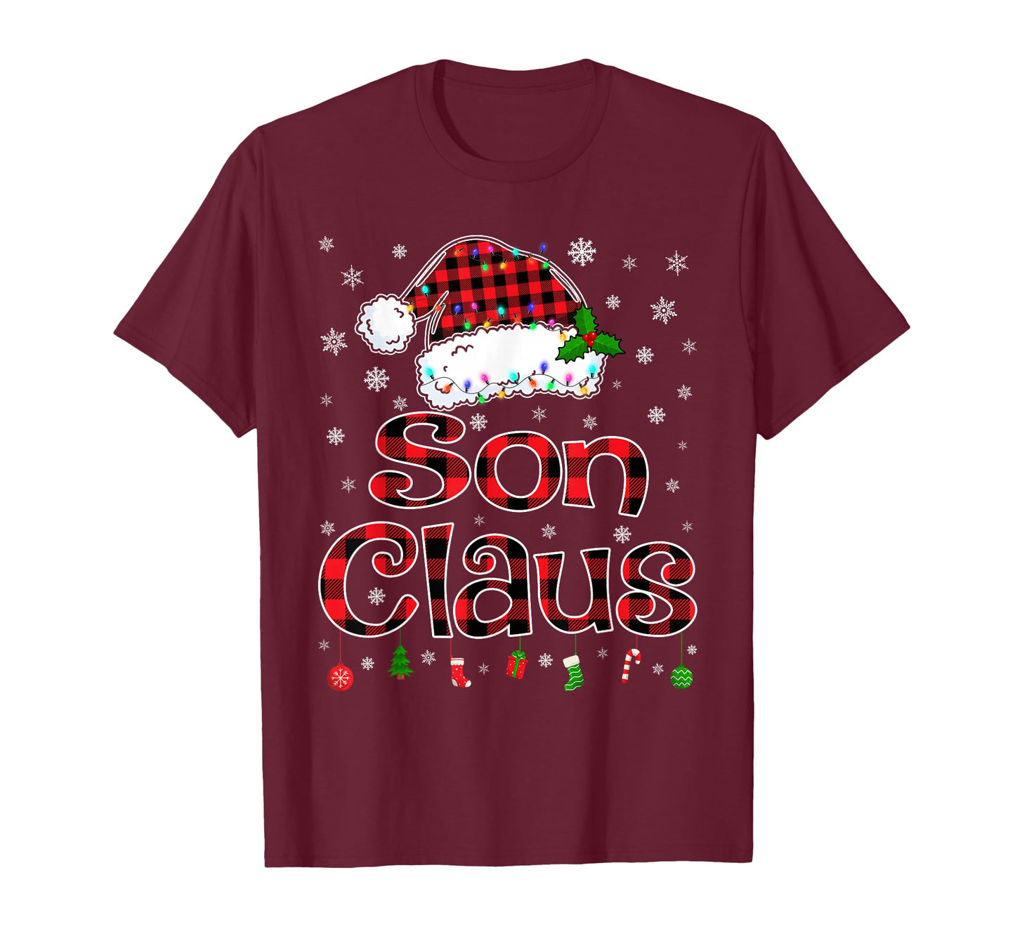 Son Claus Christmas Lights Xmas Pajama Matching Family T-Shirt