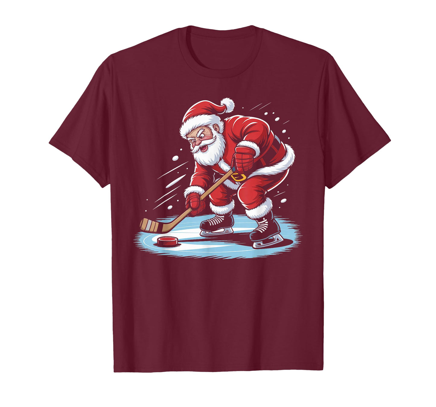 Santa Plays Ice Hockey Funny Christmas Winter Sports Holiday T-Shirt