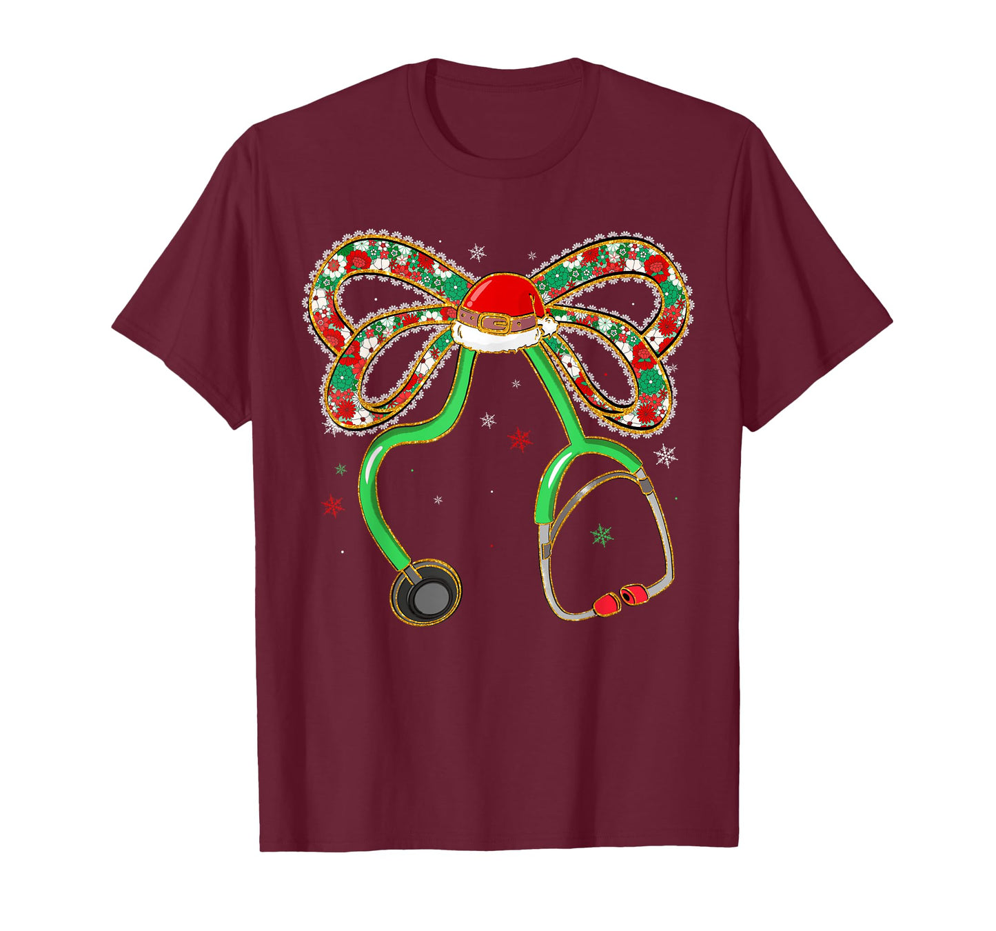 Stethoscope Santa Hat Lace Coquette Bow Xmas Christmas Nurse T-Shirt