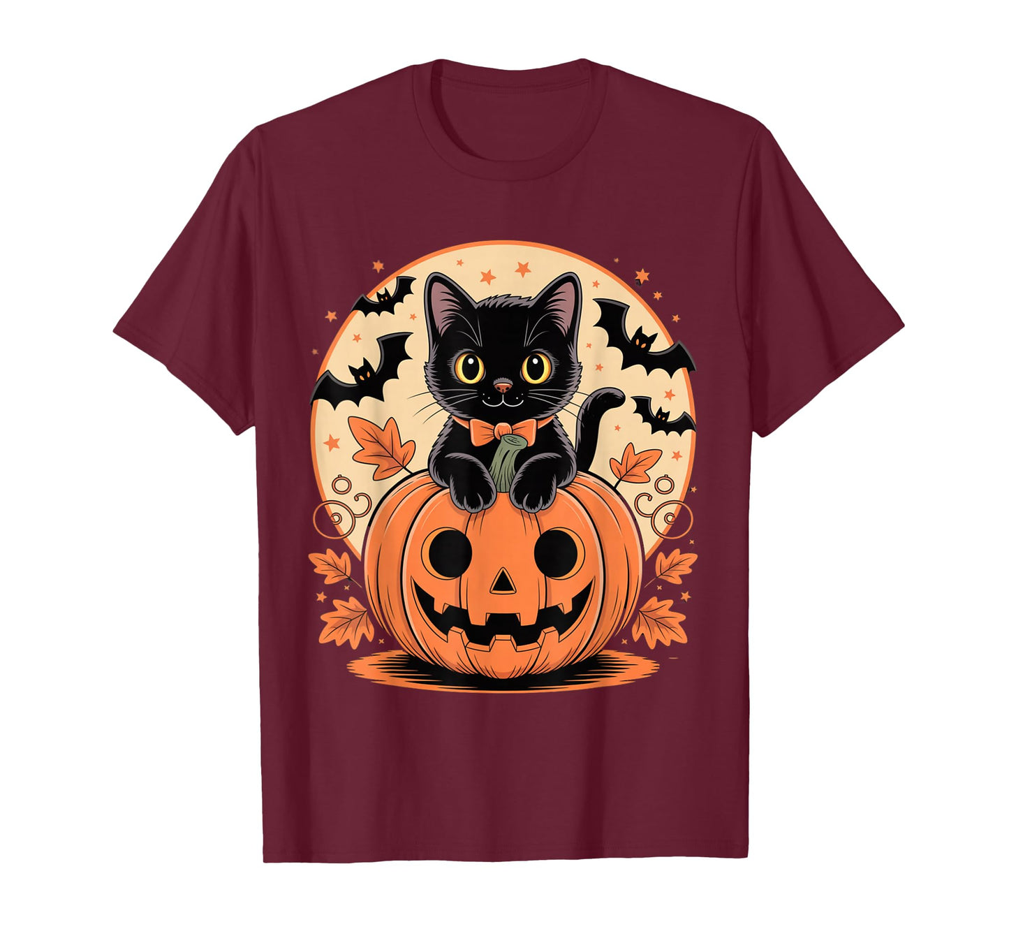 Retro Black Cat Halloween Pumpkin Costume for Women Men Kids T-Shirt