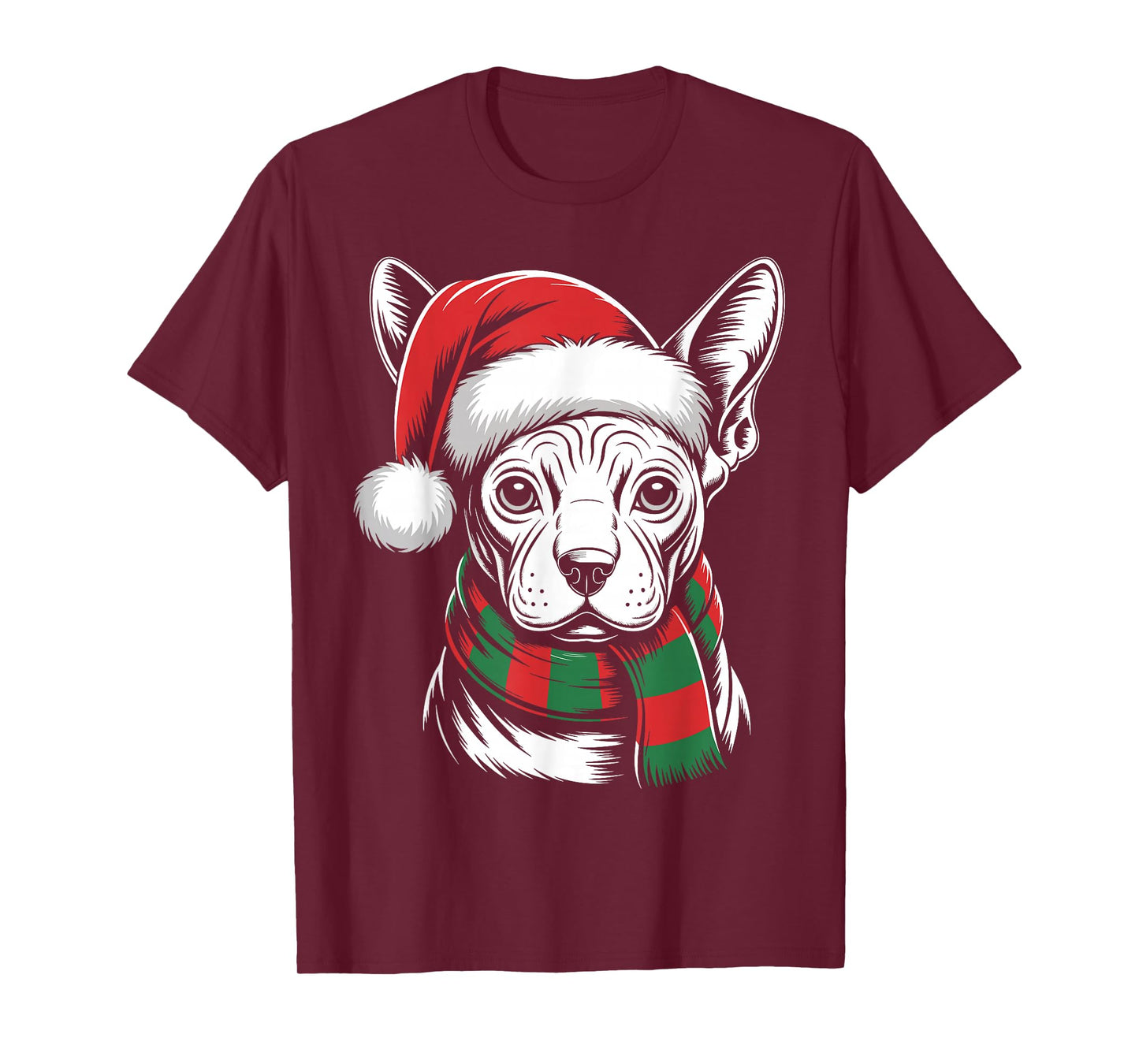 Sphynx Dog Xmas Santa Hat Scarf Christmas Costume T-Shirt