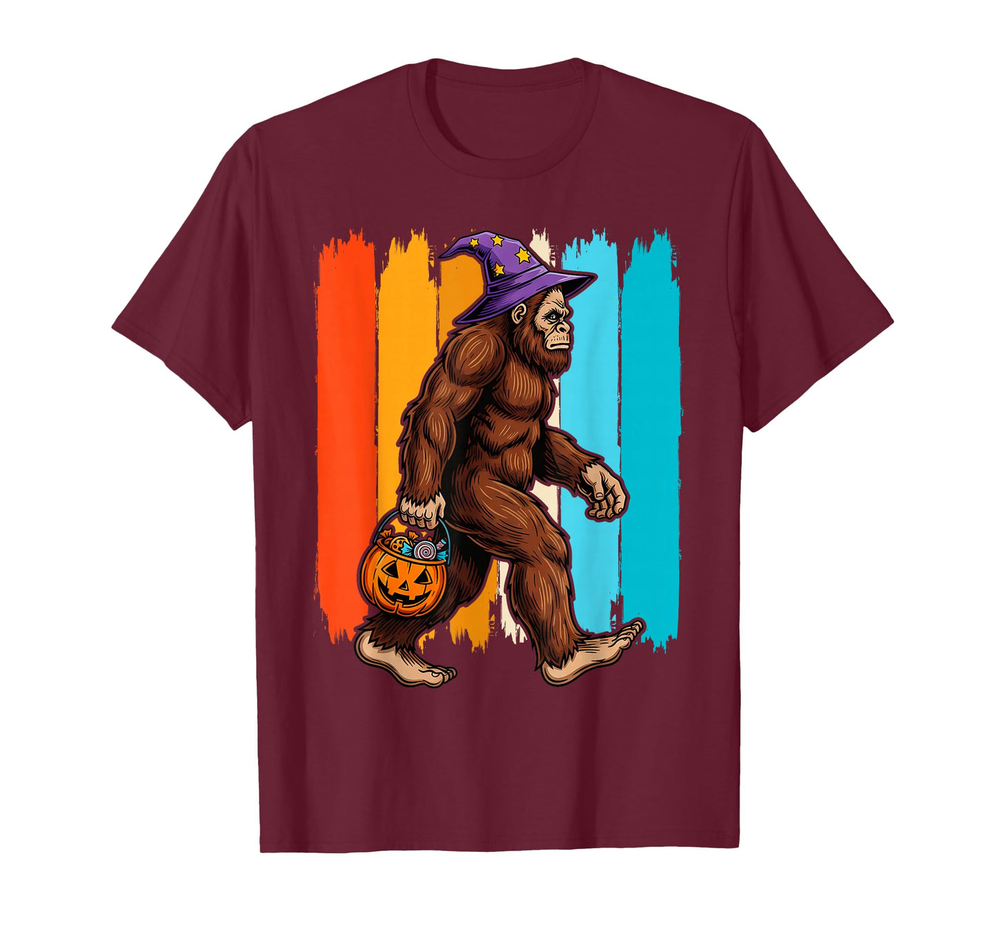 Bigfoot Sasquatch Witch Hat Retro Jack O Lantern Halloween T-Shirt