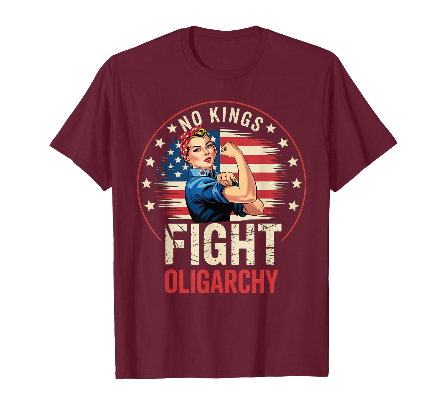 Vintage No Kings Fight Oligarchy Woman's Girl America Flag T-Shirt
