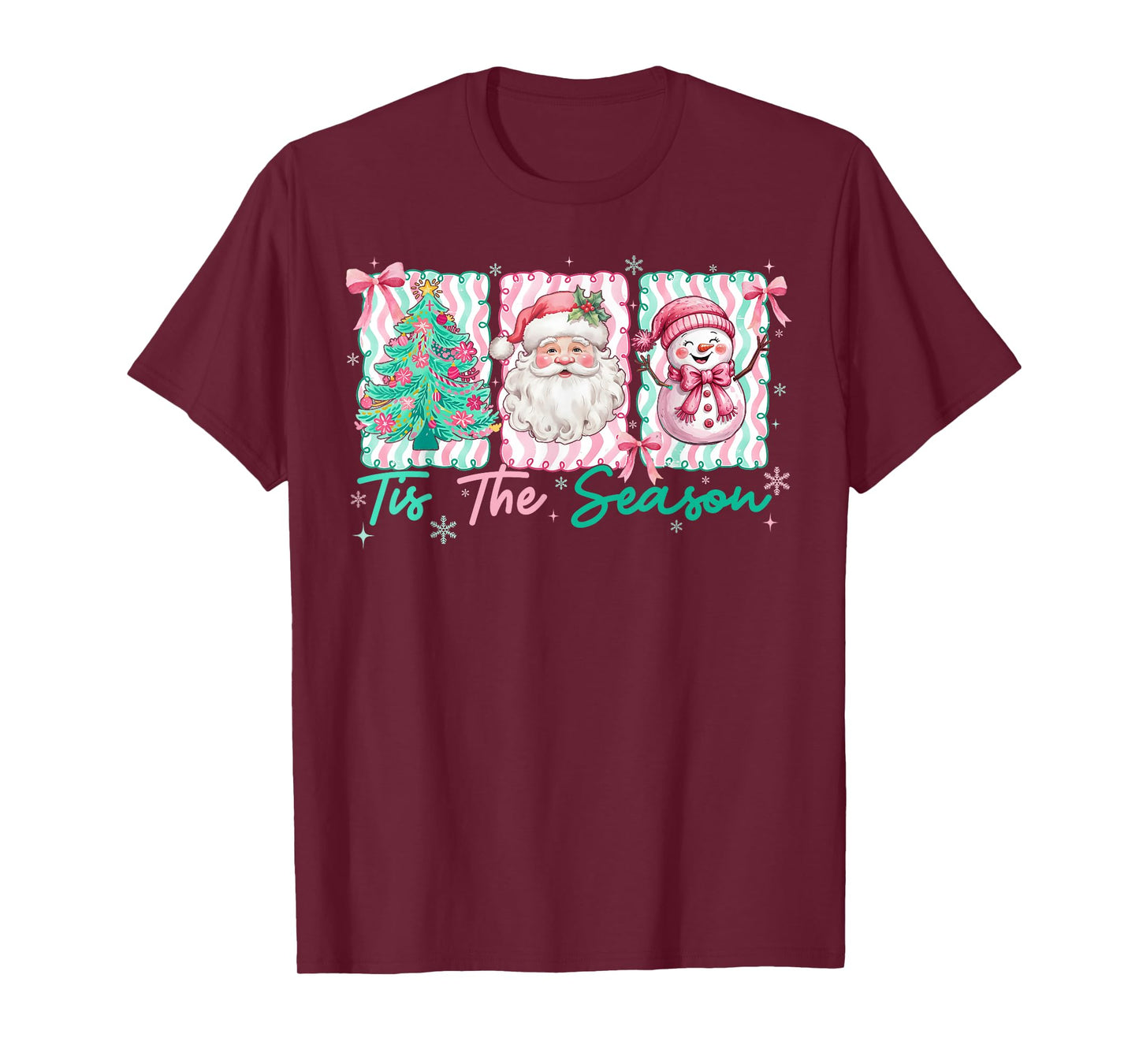 Preppy Tis The Season Santa Snowman Merry Christmas Tree T-Shirt