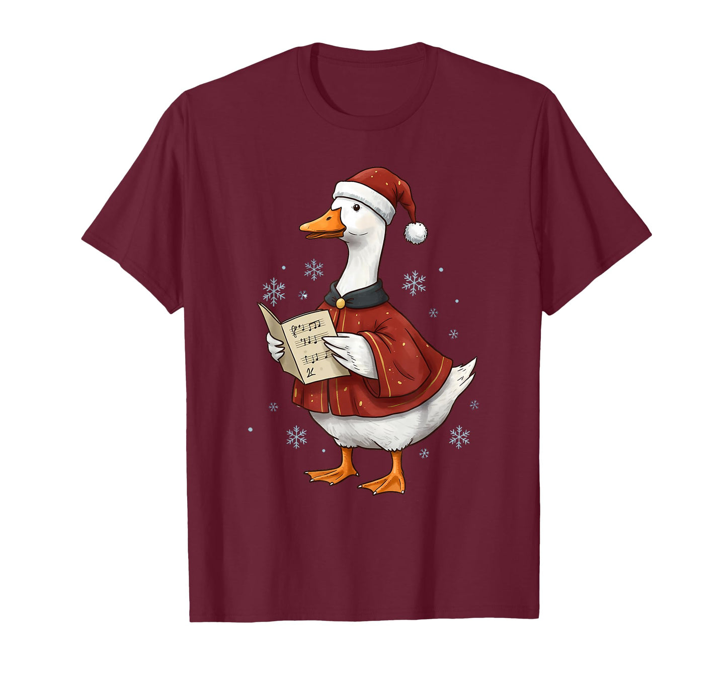 Festive Goose Caroler in Santa Hat Christmas Holiday T-Shirt