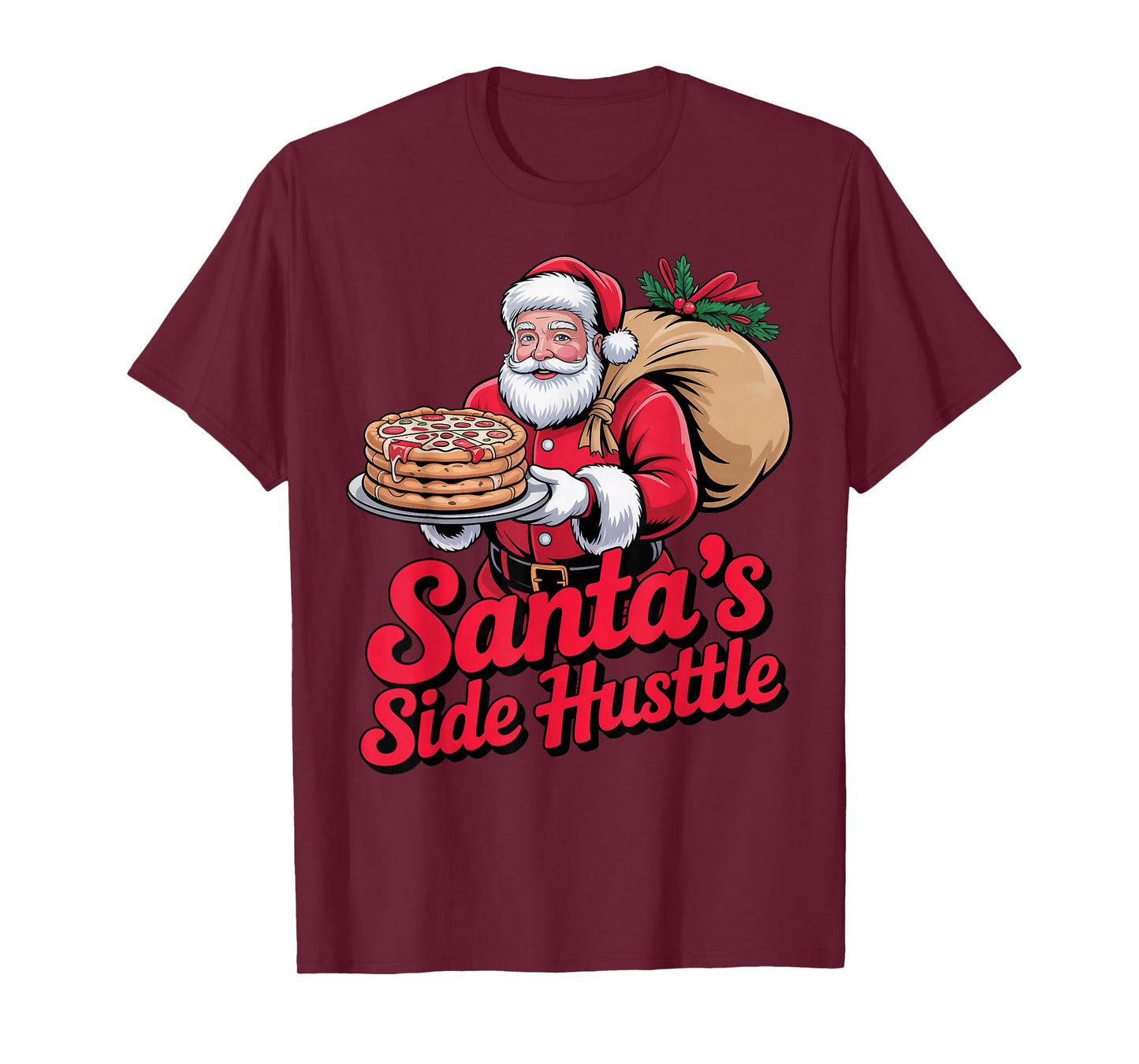 Santa’s Side Hustle - Santa Delivering Pizza on Scooter T-Shirt