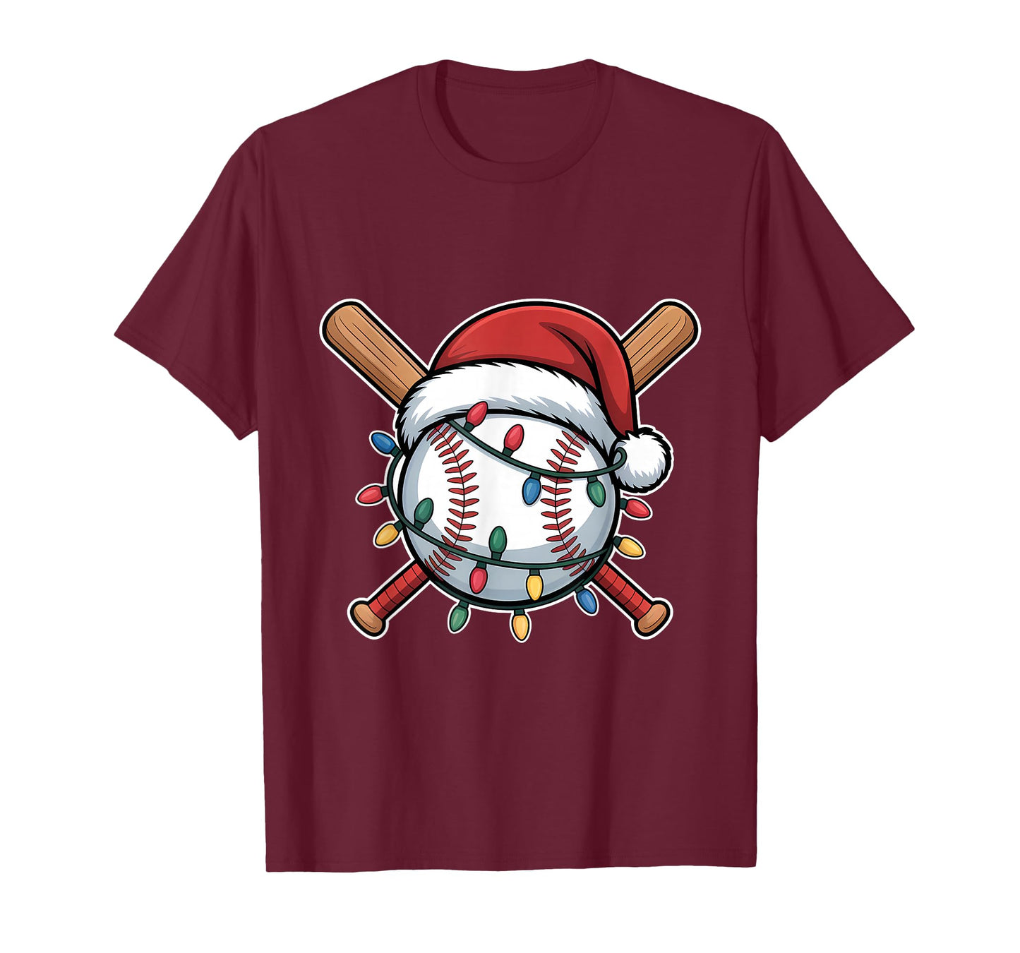 Funny Christmas Baseball Santa Hat Xmas Lights Holiday T-Shirt