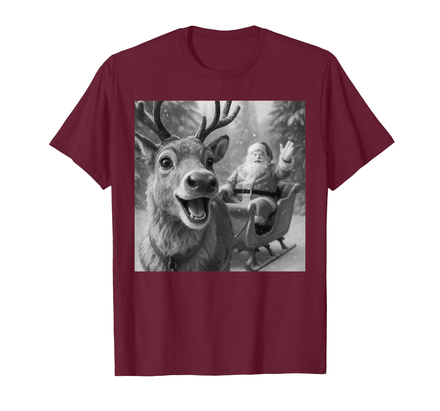 Funny Santa Claus in Sleigh with Reindeer Christmas Holiday T-Shirt