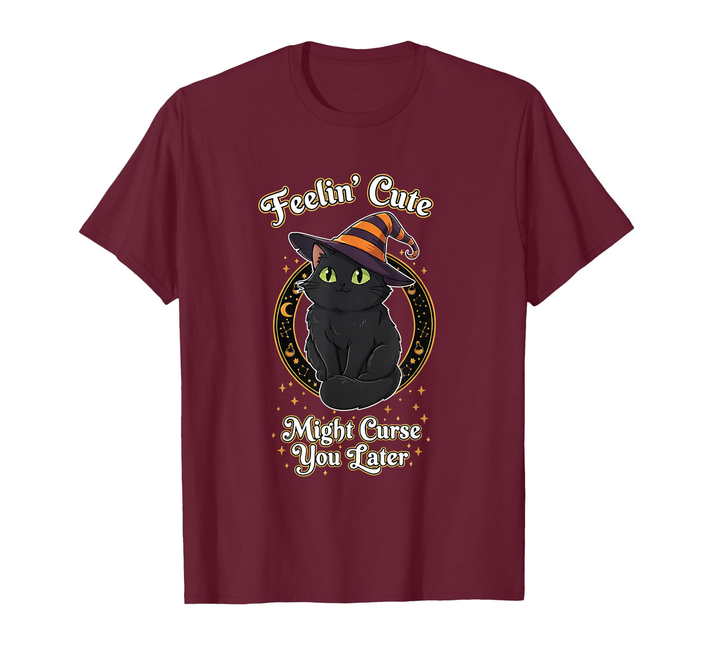 Spooky Black Colored Cat Witch T-Shirt