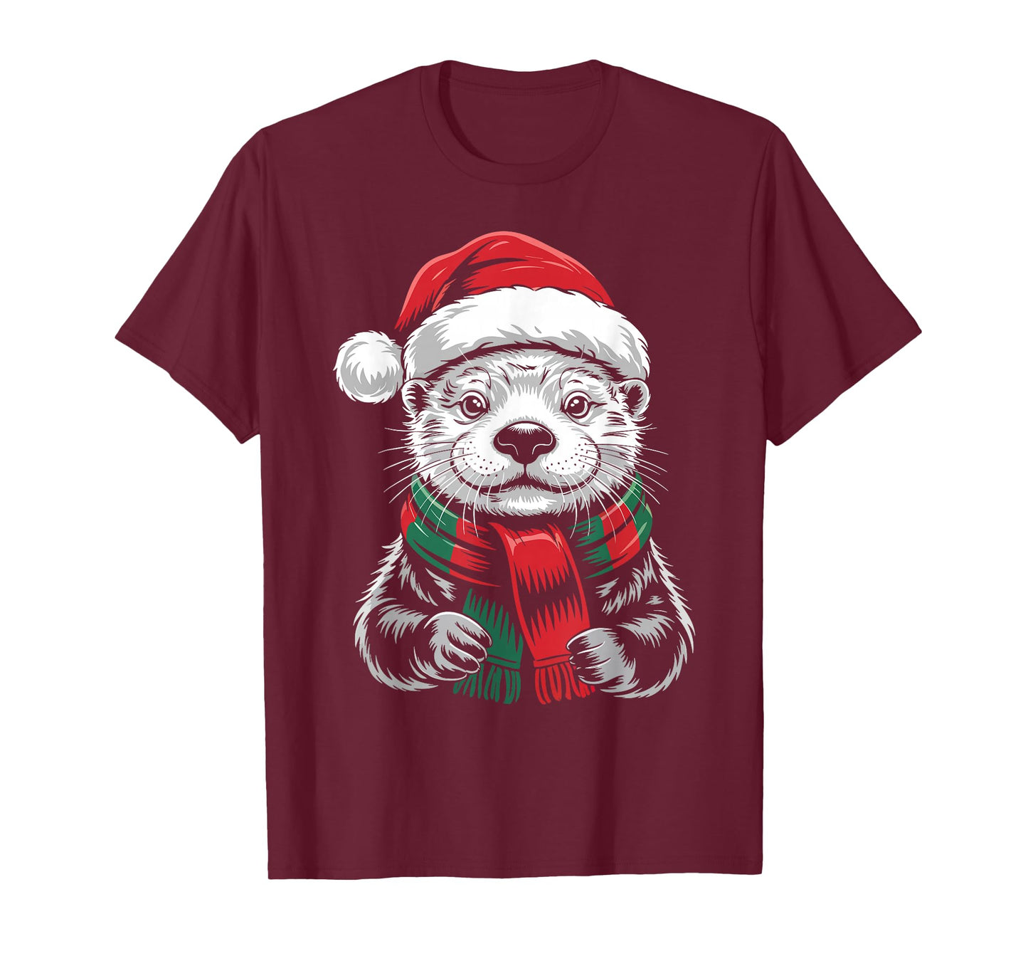 Sea Otter Xmas Santa Hat Scarf Christmas Costume T-Shirt
