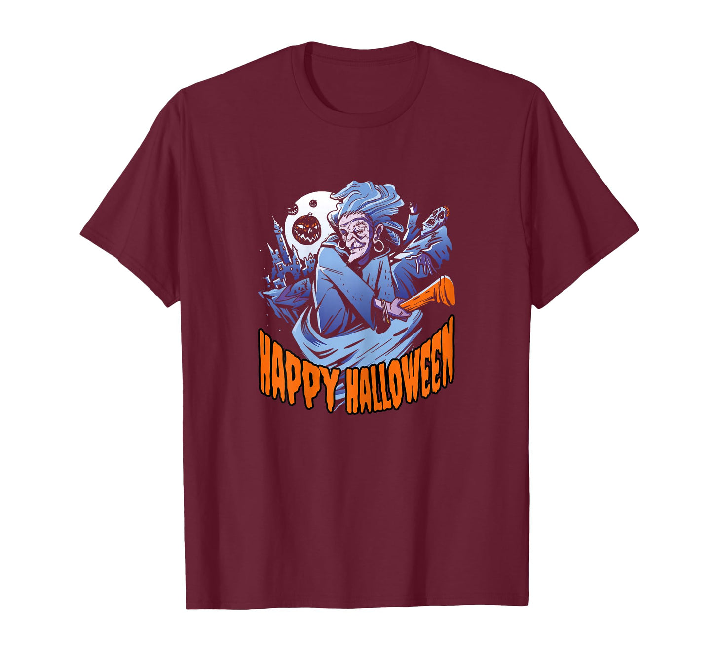 Witch Broom Castle Happy Halloween T-Shirt