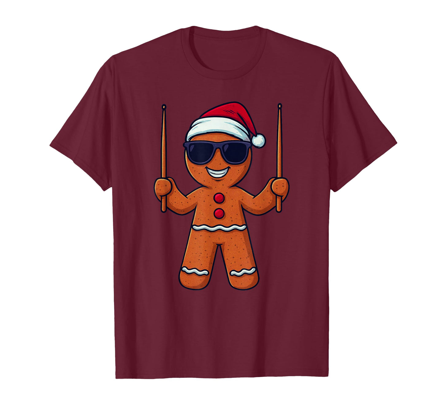 Gingerbread Playing Drums Christmas Vintage Funny Drummer T-Shirt