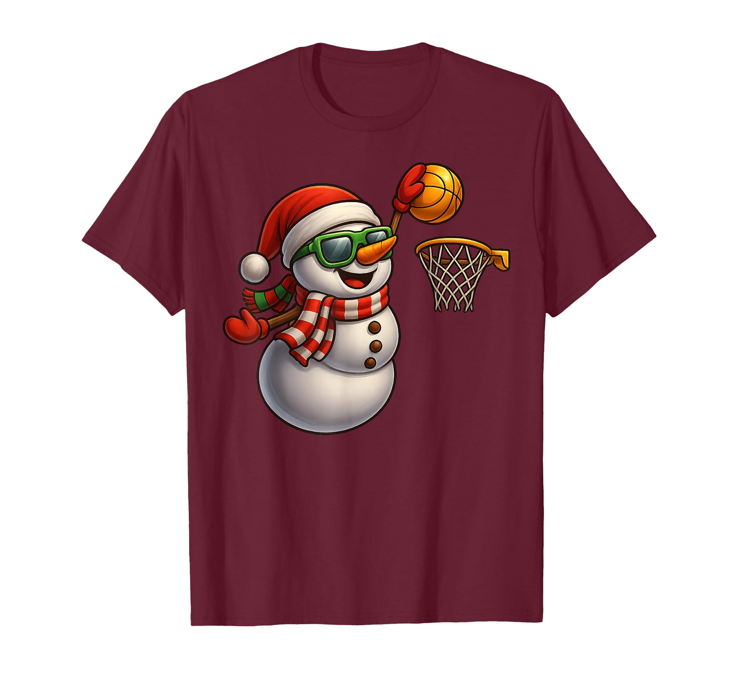 Snowman Playing Basketball Christmas Tee Men Boys Kids Gifts T-Shirt
