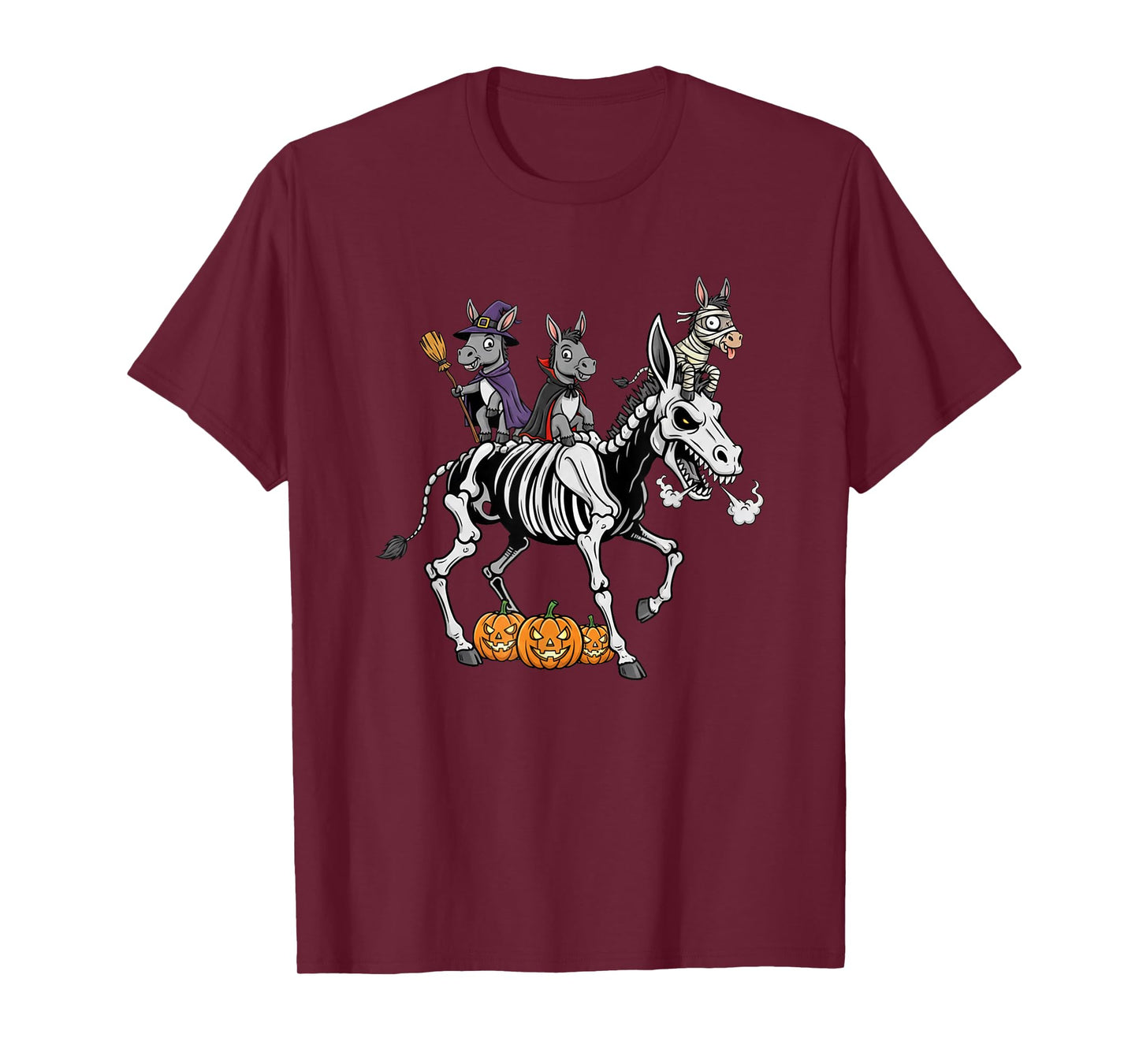 Funny Donkey Skeleton Mummy Witch Halloween Kids Mens Womens T-Shirt