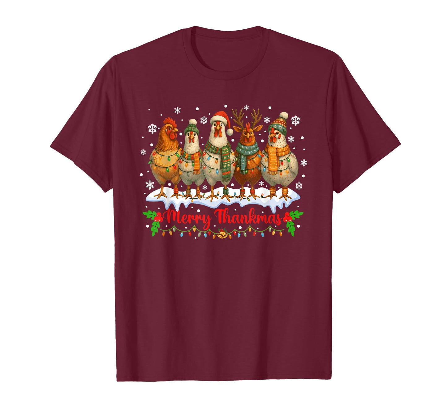 Family Matching Christmas Chicken Lights Farm Animal Funny T-Shirt