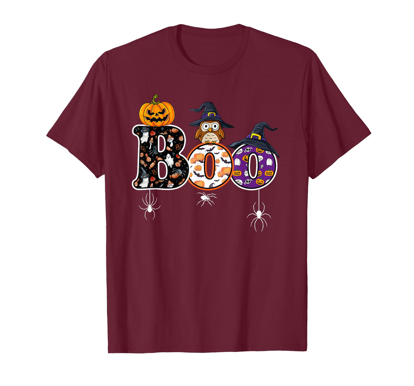 Funny Halloween Boo Owl with Witch Hat Spiders Boy Girl Kids T-Shirt