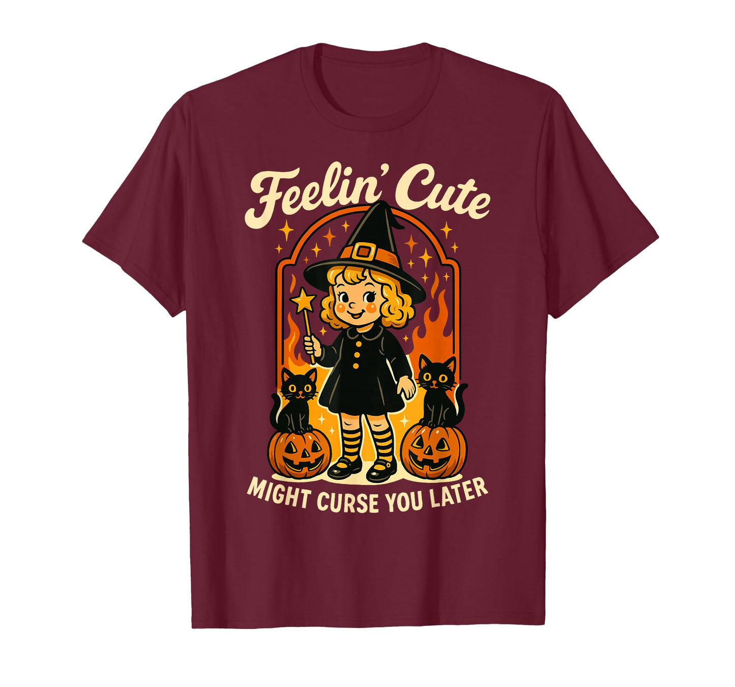 Feeling’s Cute Might Curse You Later Halloween Black Cat T-Shirt