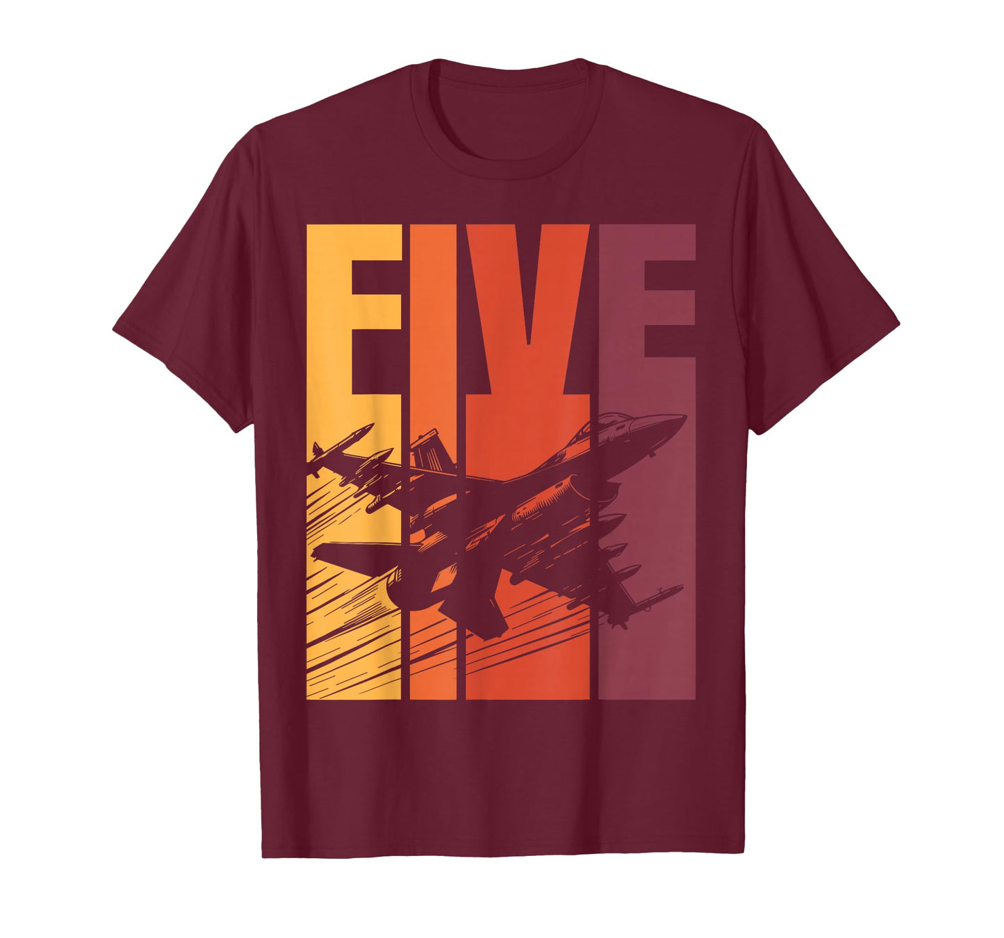 Military Fighter Jet Retro Five Year Old Boys 5th Birthday T-Shirt