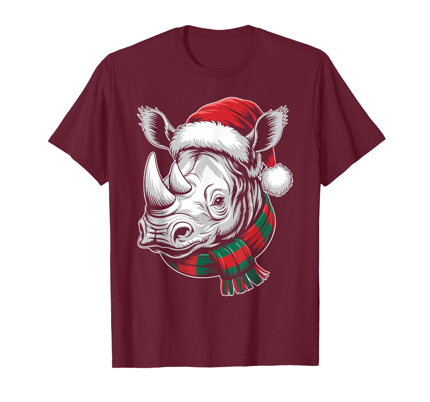 Rhino Xmas Santa Hat Scarf Christmas Costume T-Shirt