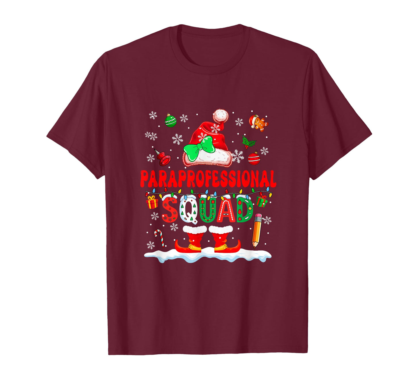 Paraprofessional Squad Women Job Christmas Santa Bow Tie T-Shirt