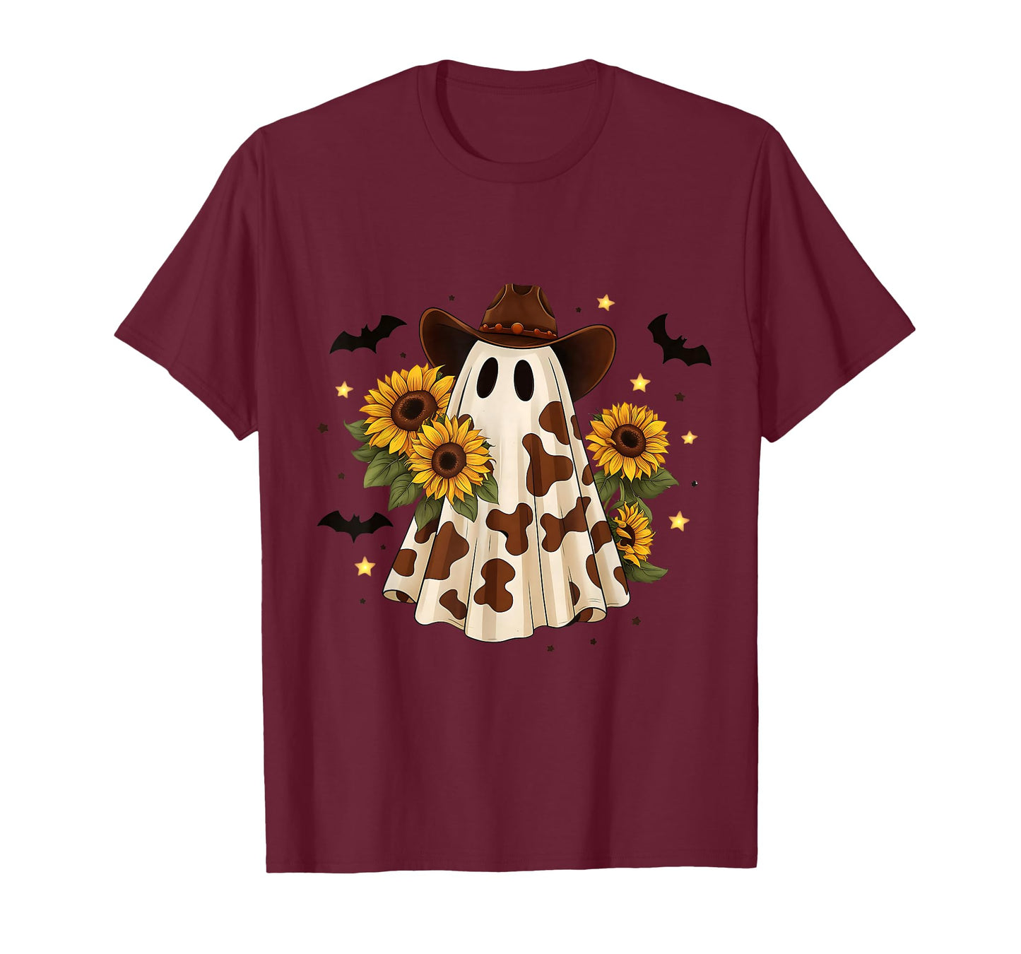 Amazing Spooky Creepy Halloween Cowboy Ghost Sunflower T-Shirt