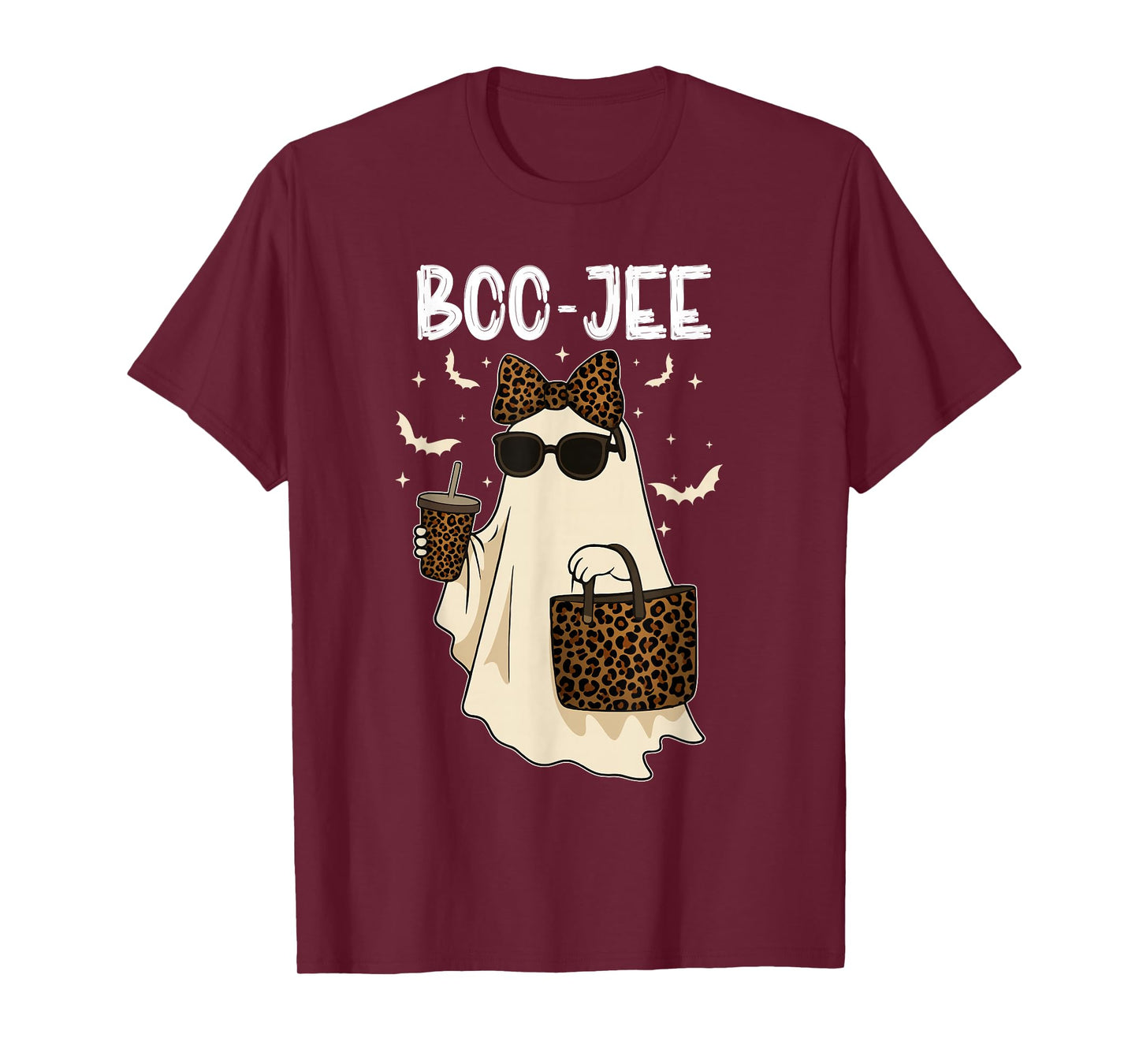 Coquette Leopard Ghost Coffee Boo-JEE Halloween Boujee Ghost T-Shirt