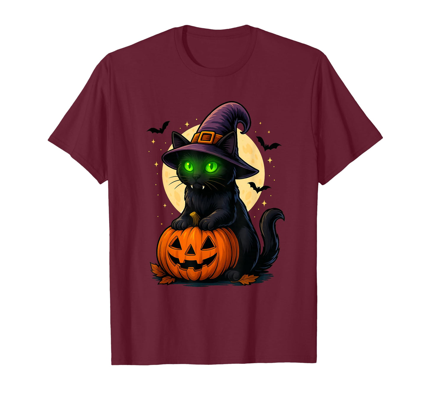 Halloween Black Cat with Pumpkin and Moon T-Shirt