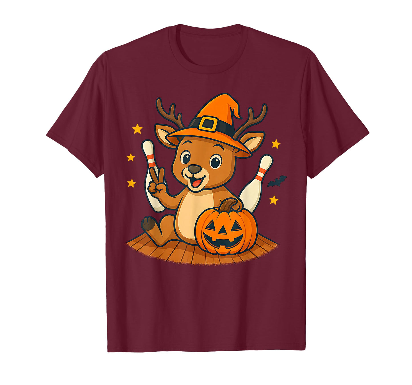 Cute Deer Halloween Pumpkin Witch Bowling T-Shirt