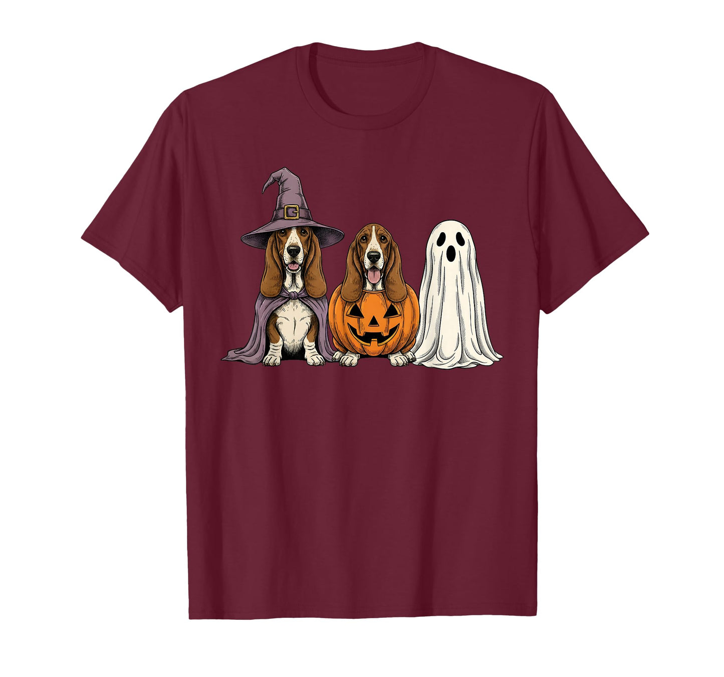 Spooky Ghost Basset Hound Pumpkin Halloween Dog Lover T-Shirt