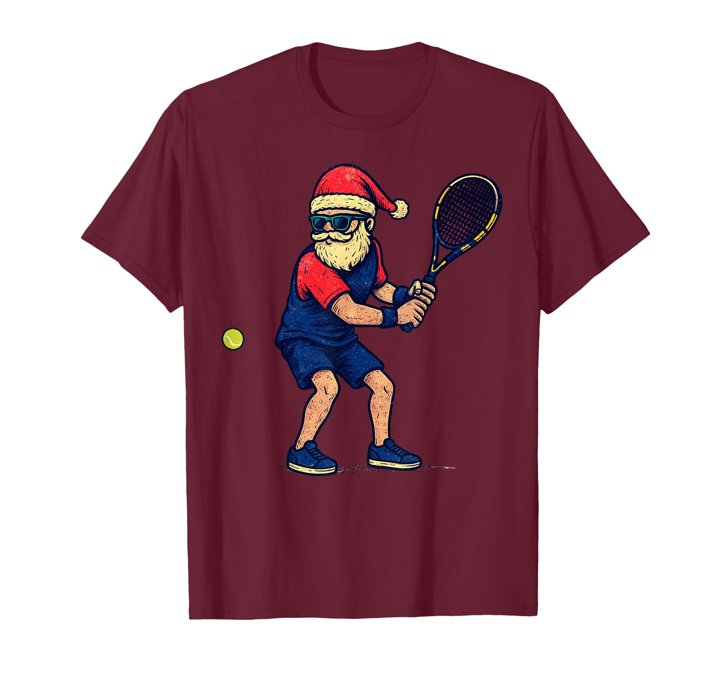Santa Playing Tennis Christmas Vintage Funny Xmas T-Shirt