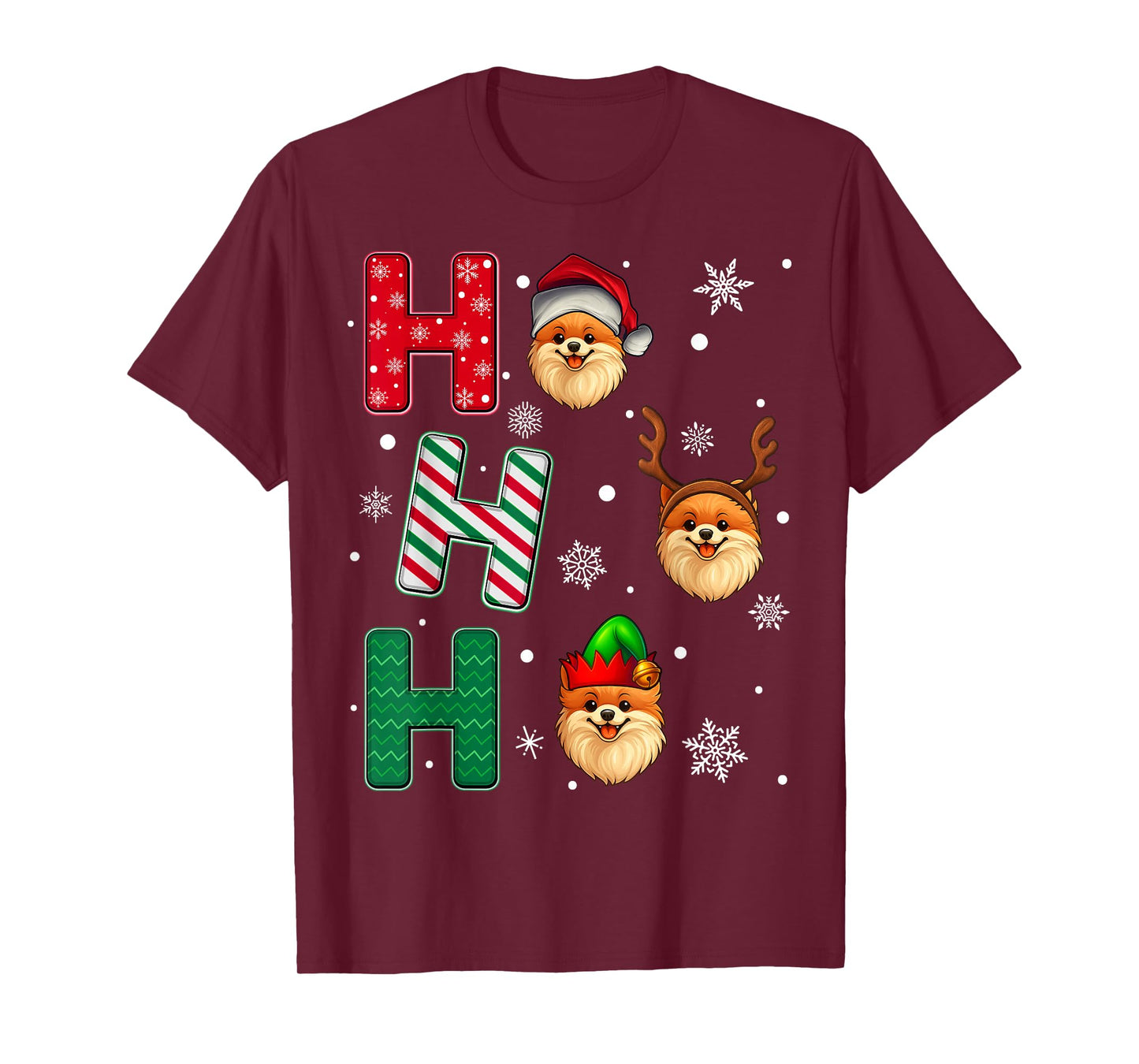Ho Ho Ho Pomeranian Dog Matching Christmas Santa Elf Xmas T-Shirt