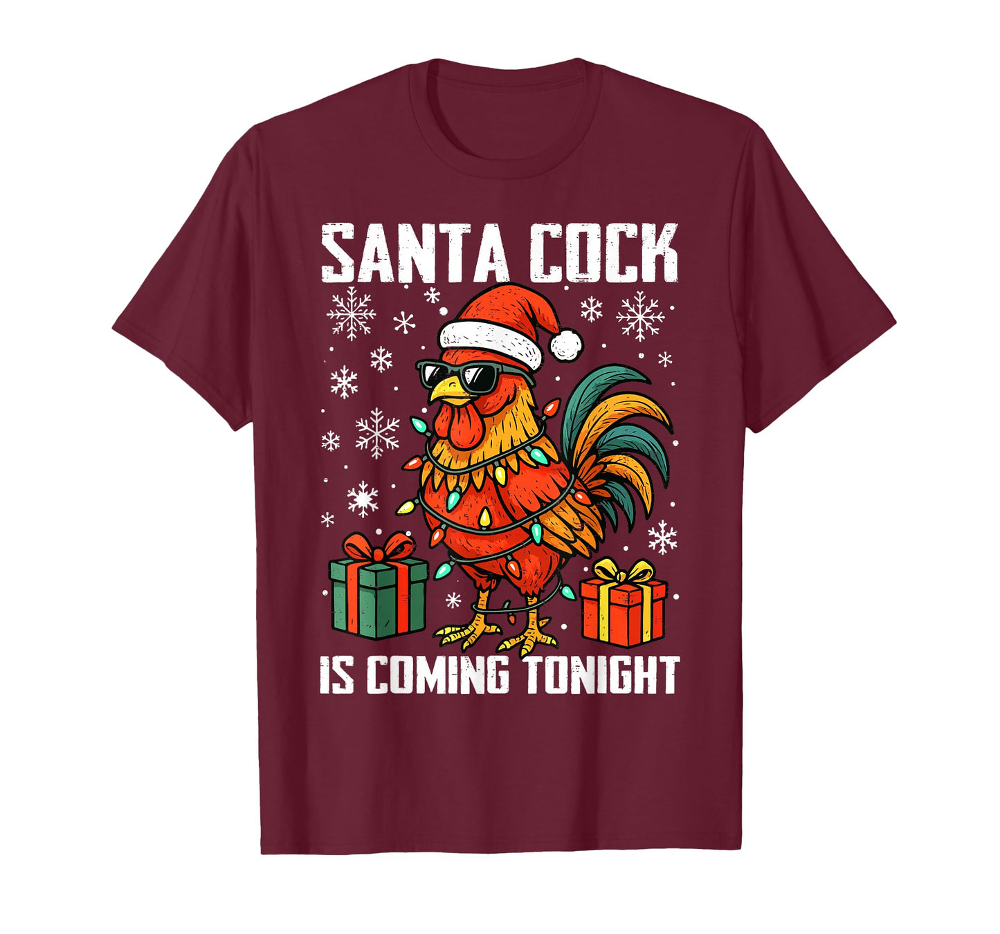 Funny Christmas Chicken Santa Cock Coming Night Humor Adult T-Shirt