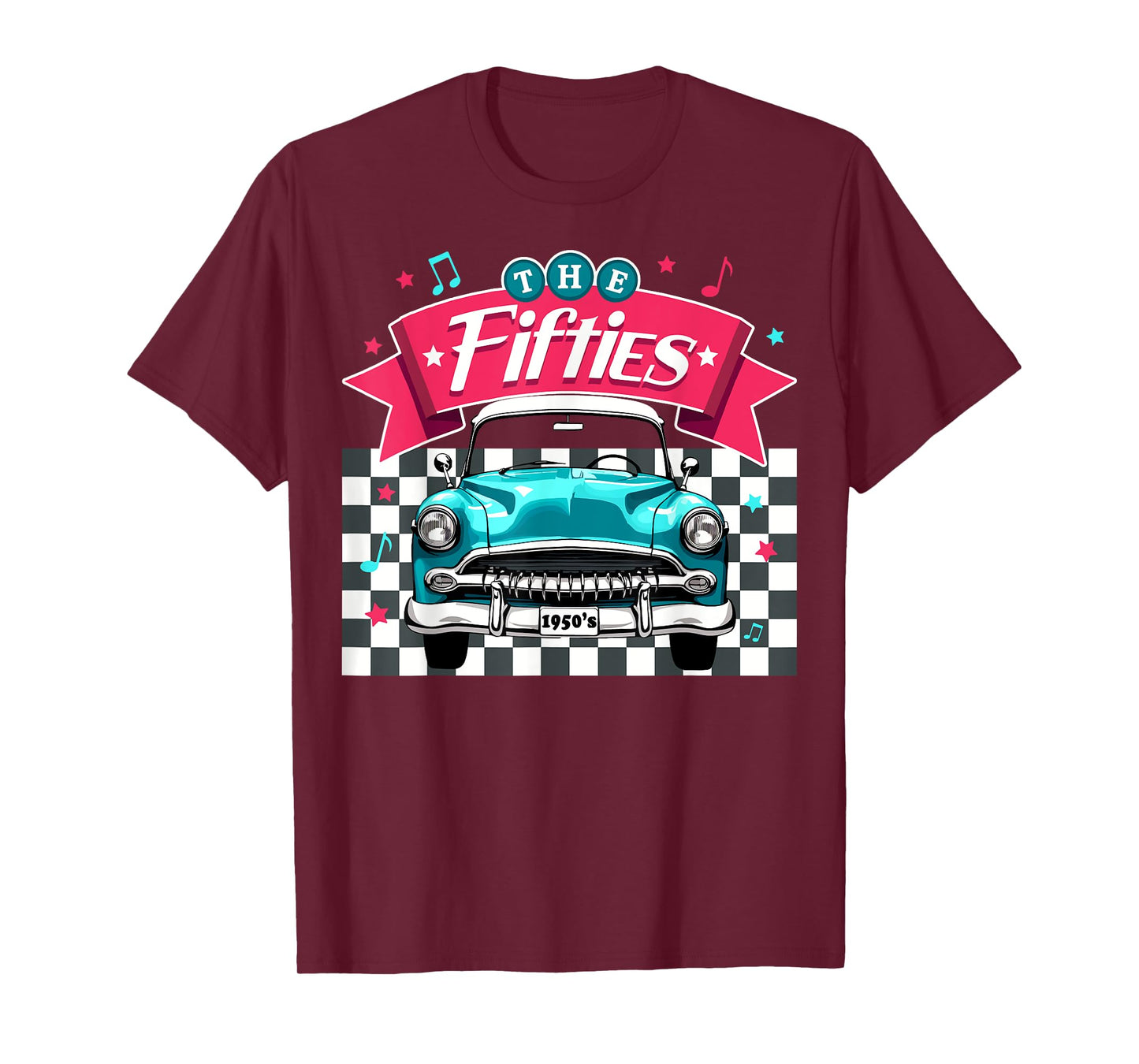 The Fifties 1950s Car Music Checkerboard Rockabilly Sock Hop T-Shirt