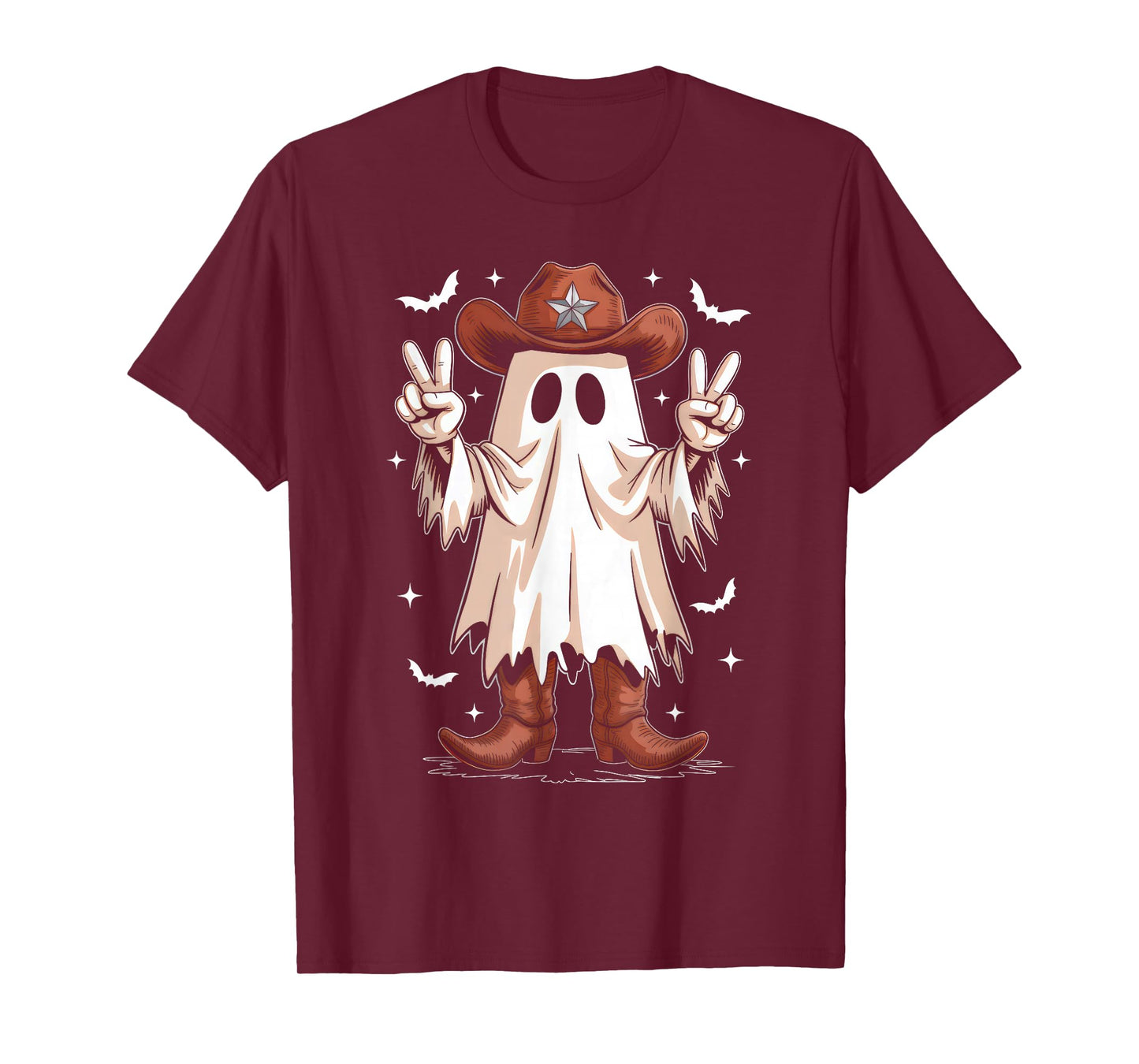 Retro Western Halloween Cowboy Men Boys Halloween Ghost T-Shirt