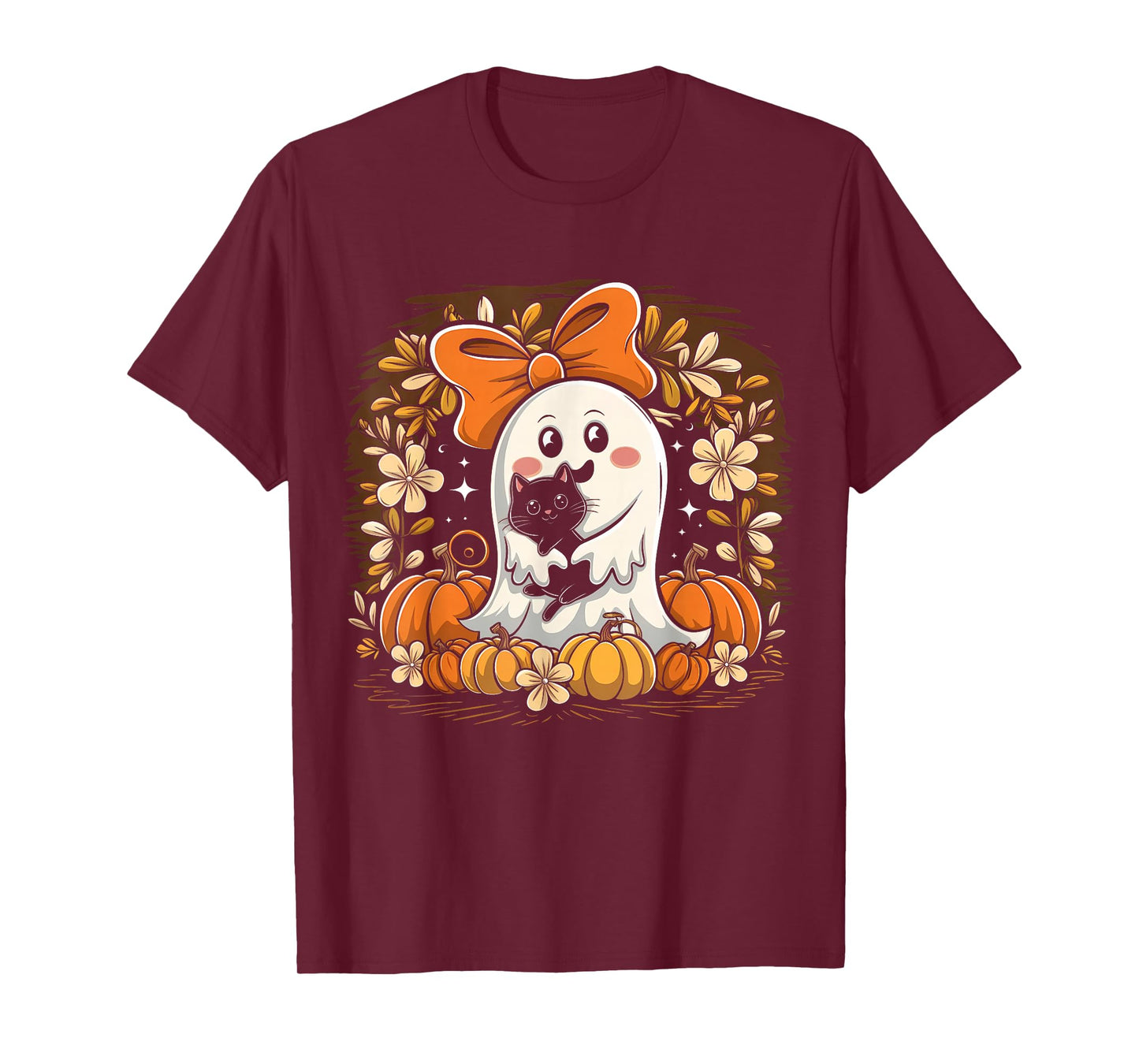 Groovyt Funny Halloween Ghost Holding Black Cat T-Shirt