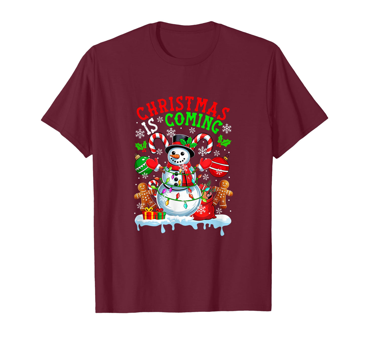 Christmas Coming Funny Snowman Candy Canes Gingerbreads T-Shirt