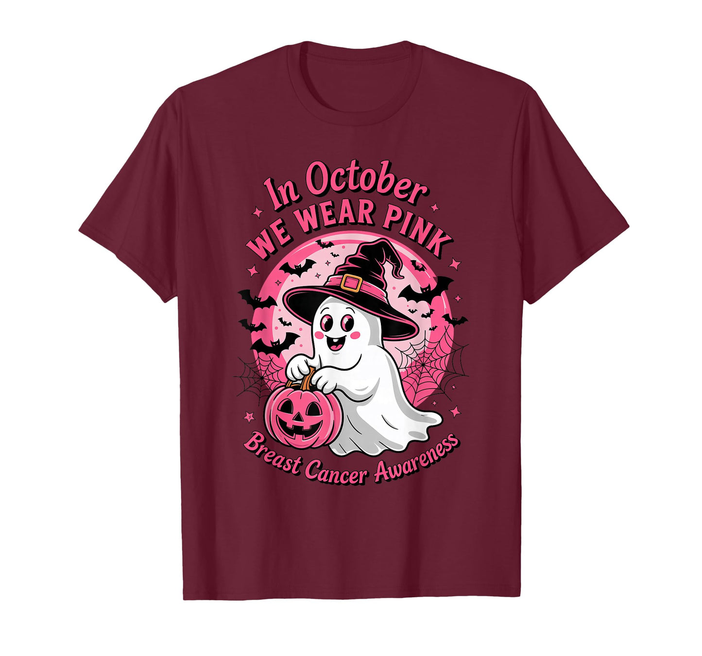 Halloween Ghost Witch Pumpkin Breast Cancer Survivor Womens T-Shirt