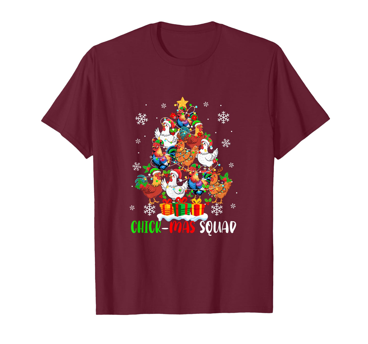 Chick Squad Group Santa Elf Chickens As Xmas Tree Farmer T-Shirt