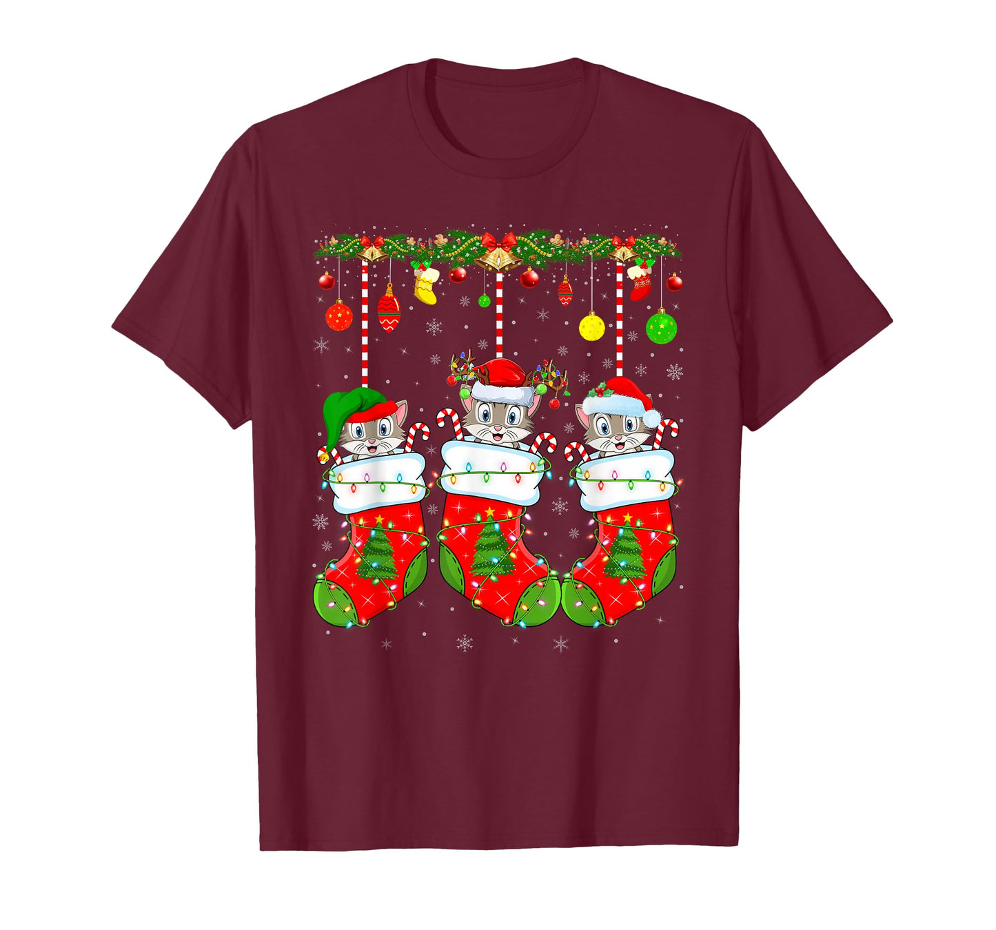 Cats in Christmas Socks Funny Pet Animal Cat Christmas T-Shirt