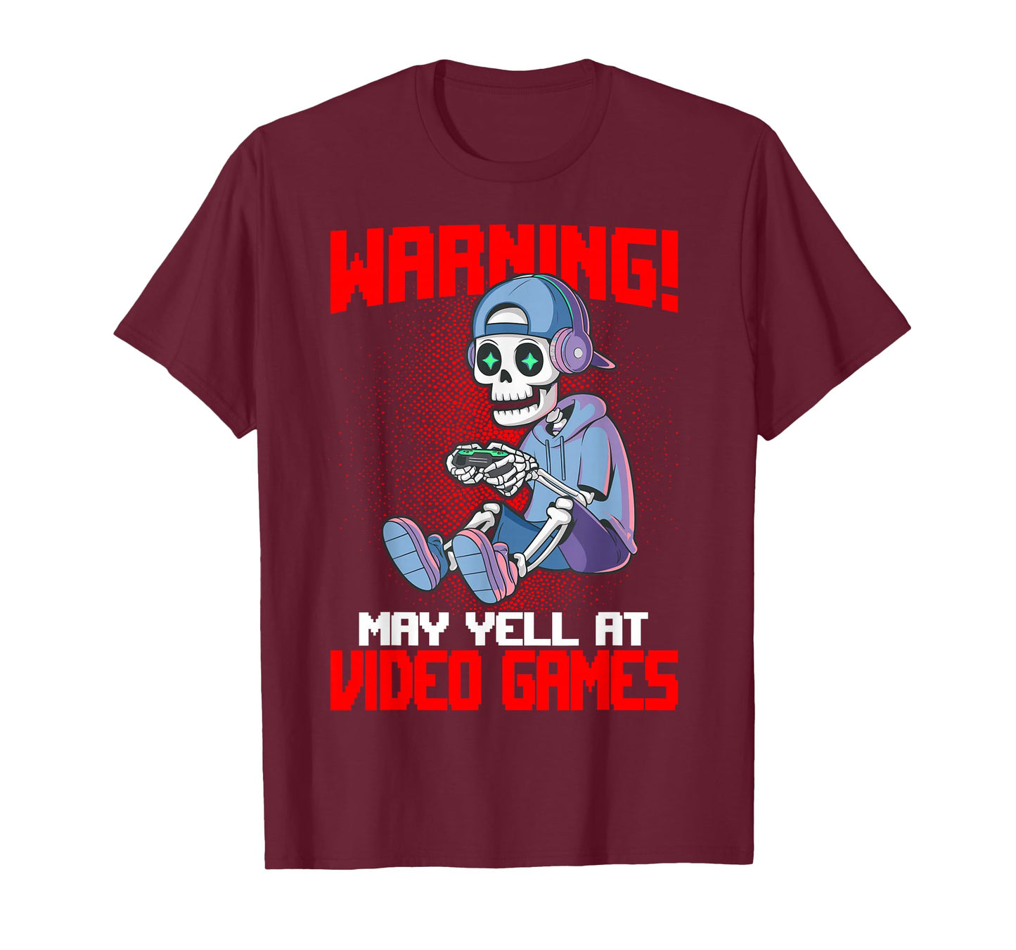 Funny Gaming Warning May Yell At Video Games Gamer Skeleton Gaming Video Games T-Shirt - Unisex, Black, Small, Short Sleeve, T-Shirt