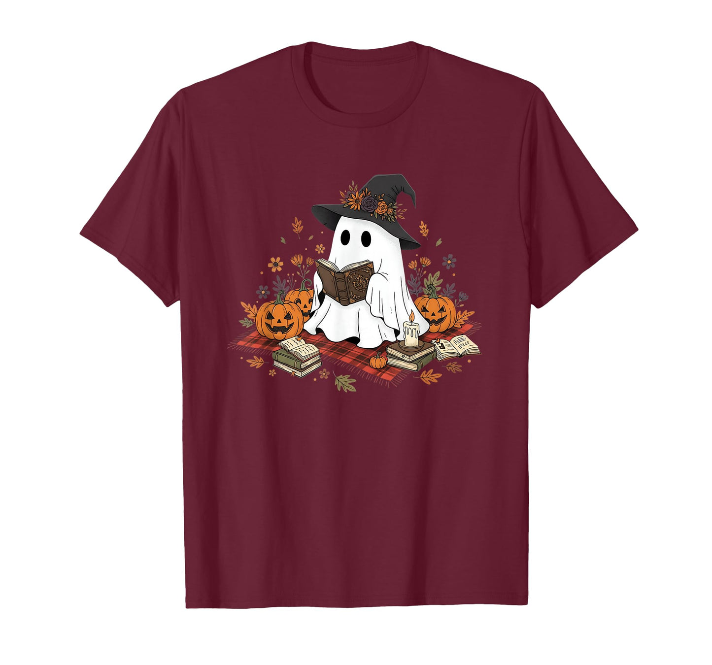 Halloween Ghost Reading Pumpkin Witch Autumn Book Magic T-Shirt