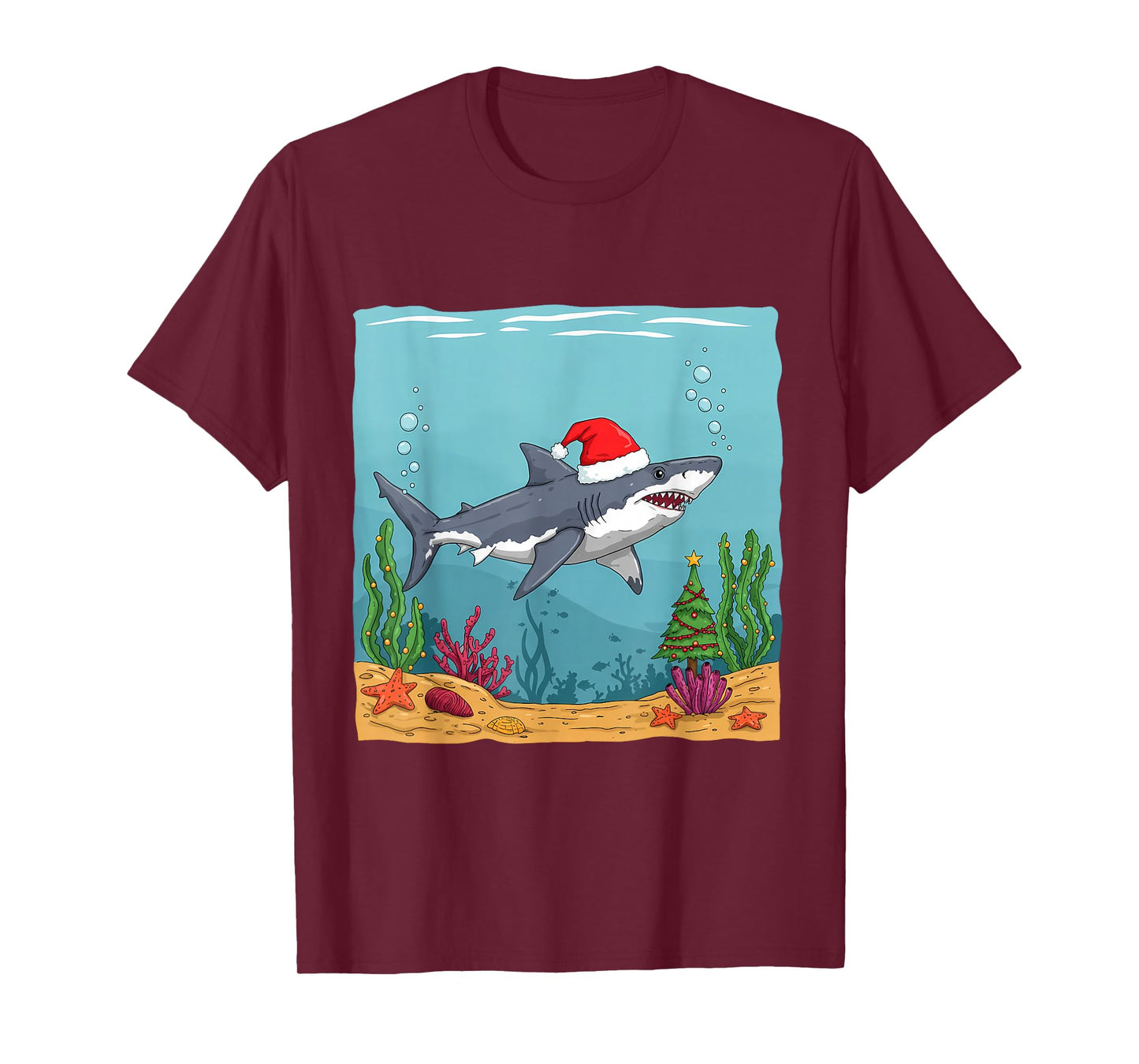 Jolly Santa Shark Undersea Christmas Celebration T-Shirt