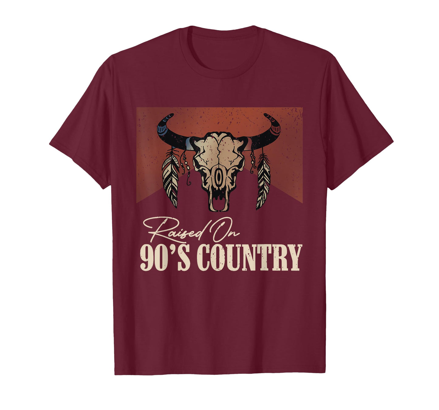 Raised On 90's Country Vintage Western Bull Skull T-Shirt