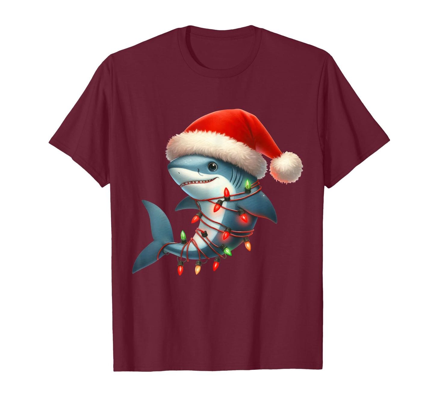 Shark Christmas Lights Funny Santa Hat Merry Xmas T-Shirt