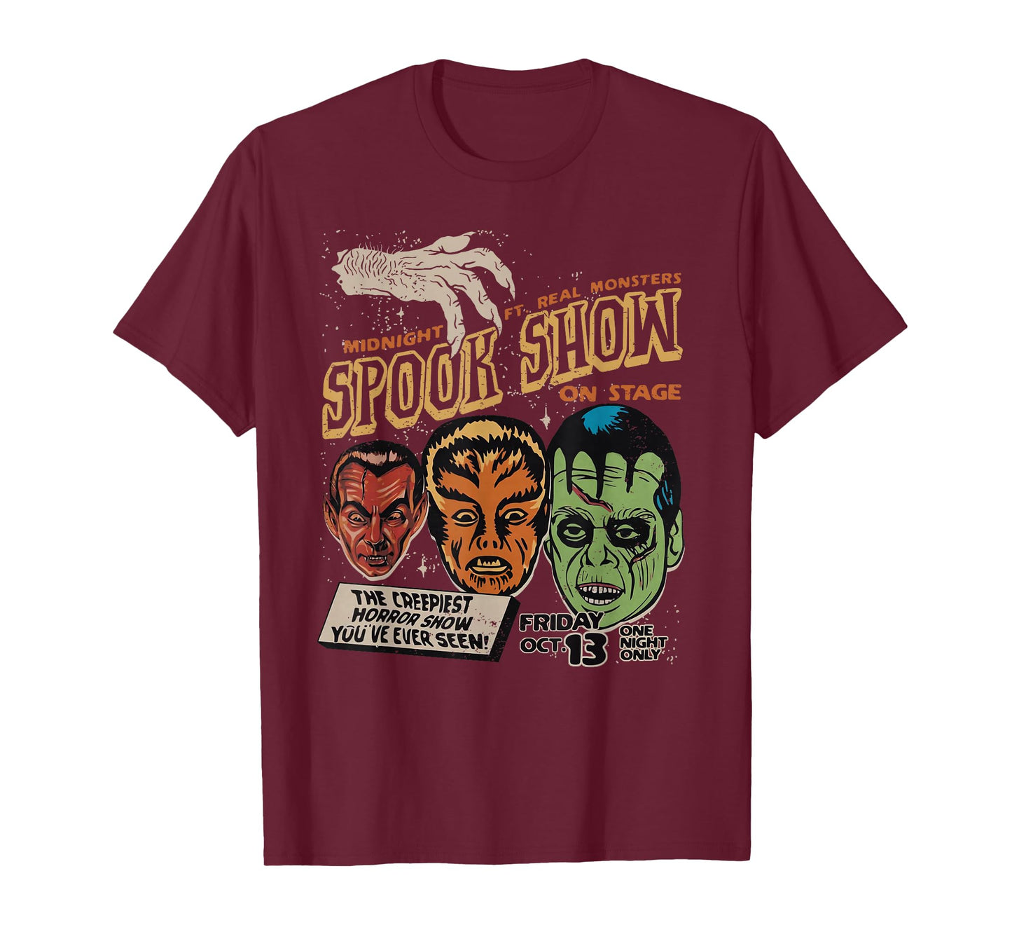 Vintage Funny Midnight Spook Show Monsters Frankenstein T-Shirt