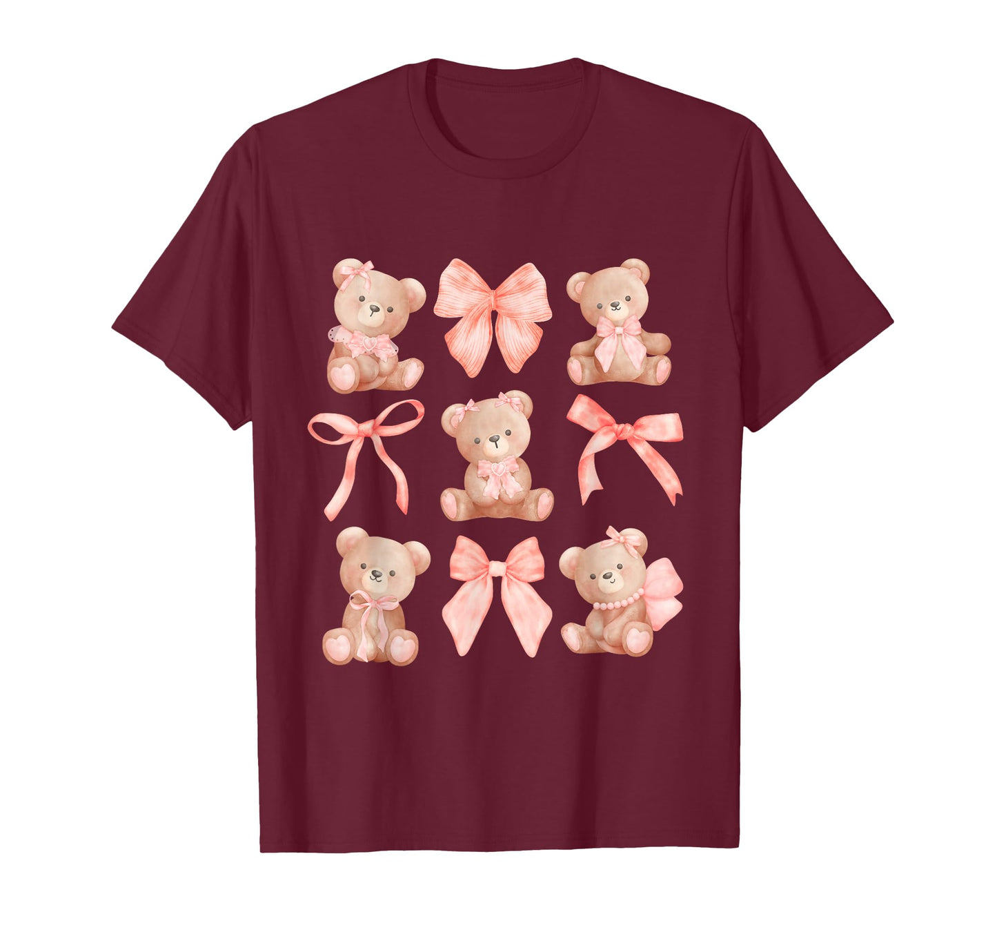 Coquette Teddy Bears Pink Bow Cute Women Girl Birthday T-Shirt